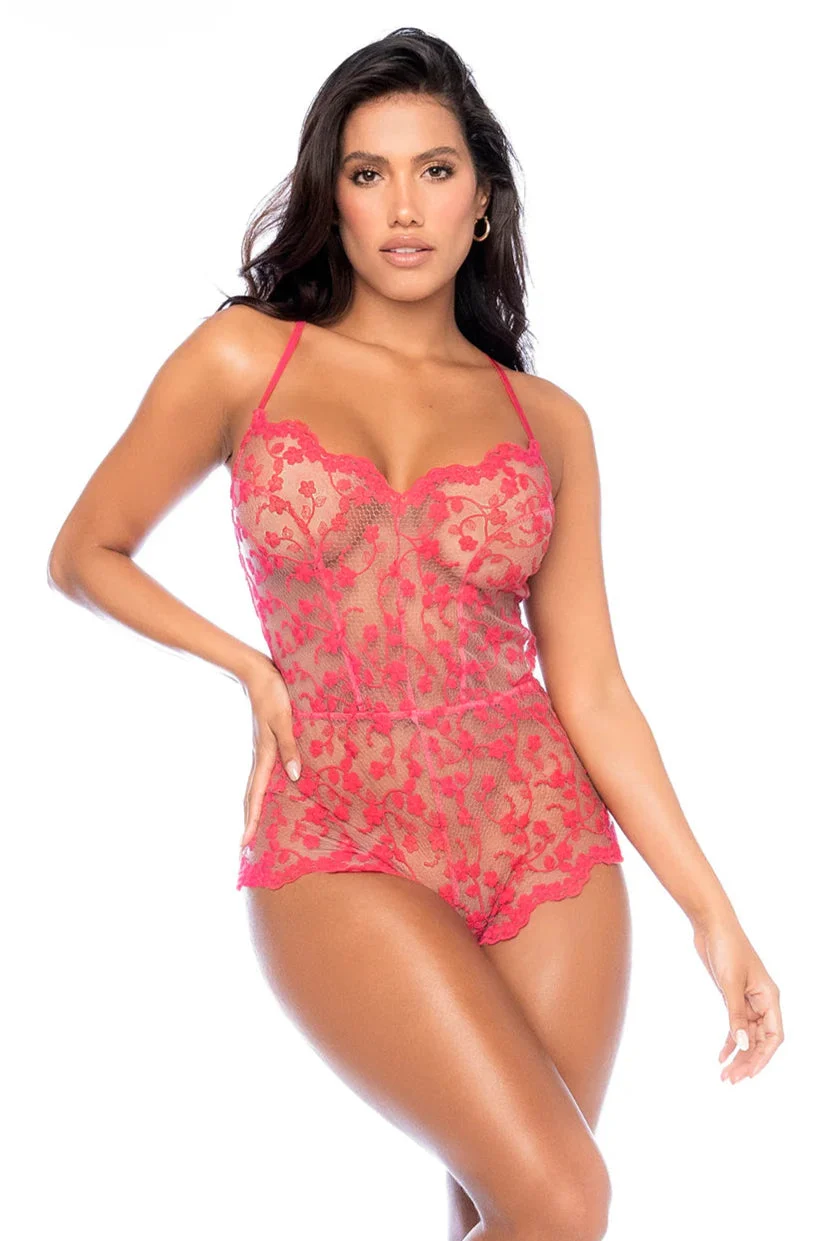 Mapale Riviera Cherry Sheer Lace Romper