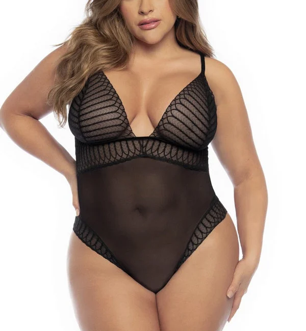 Mapale Ruth Geo Sheer Bodysuit PLUS (8790X) - Black