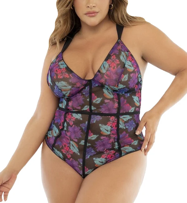 Mapale Sheer Racerback Teddy PLUS (8775X) - Black Dream Flower