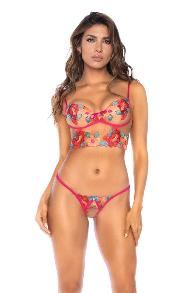 Mapale Wild Flower Floral Longline Bra & G-String Set