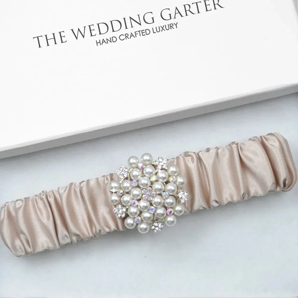 Maria Champagne Pink Satin Wedding Garter