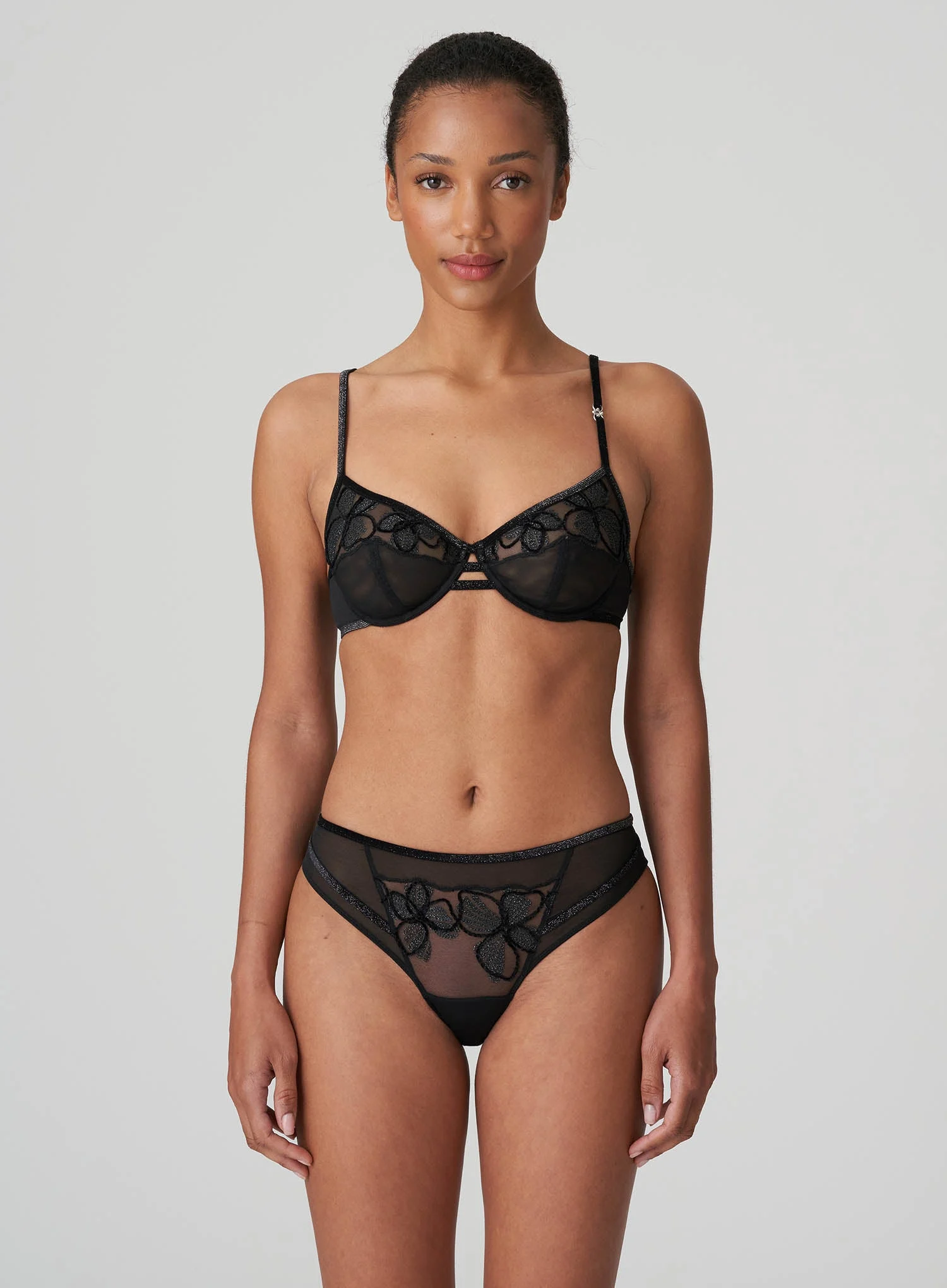 Marie Jo: Lous Velvet Flowered Underwired Bra Black