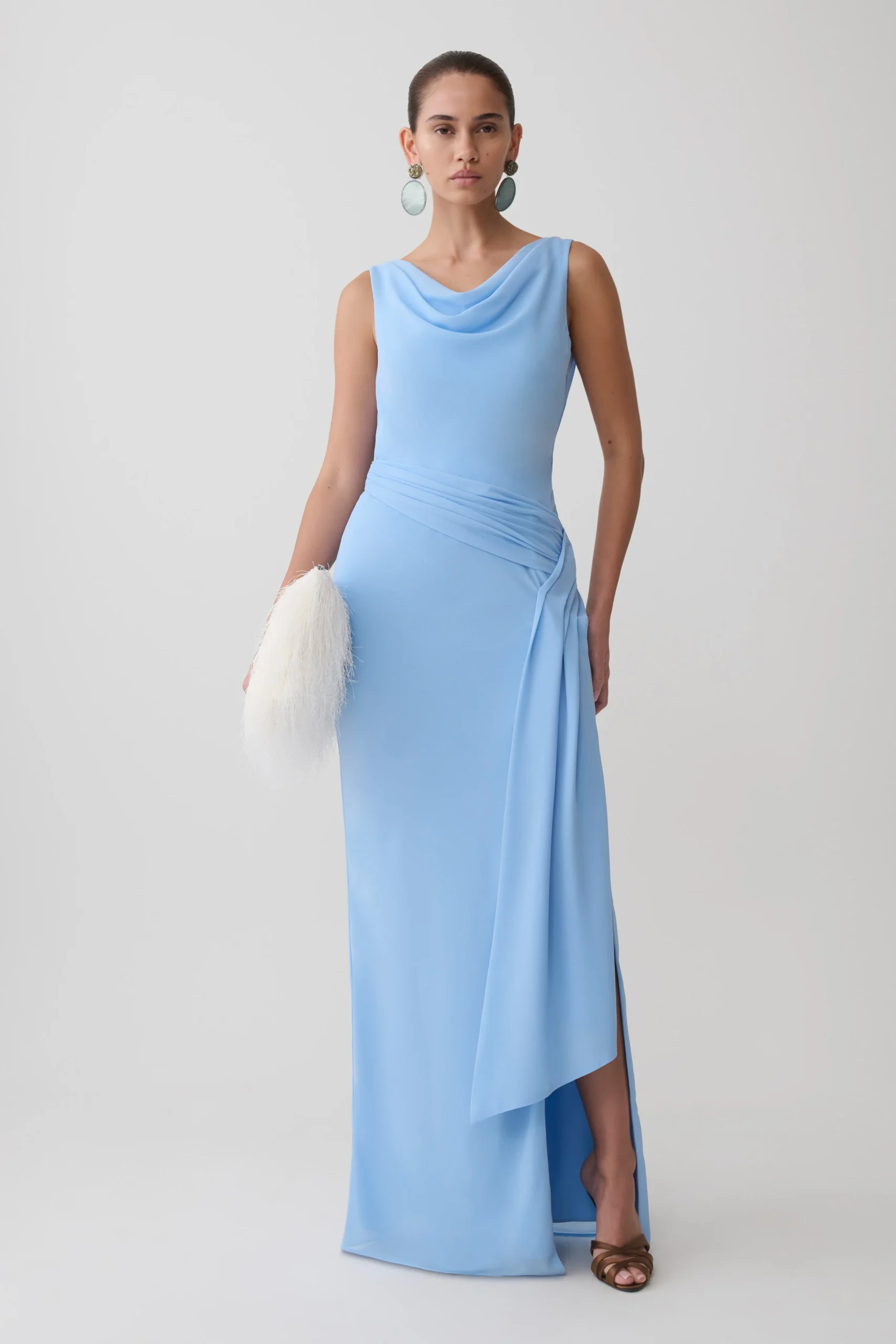 MarjorieDraped Back Chiffon Maxi Dress - Sky Blue