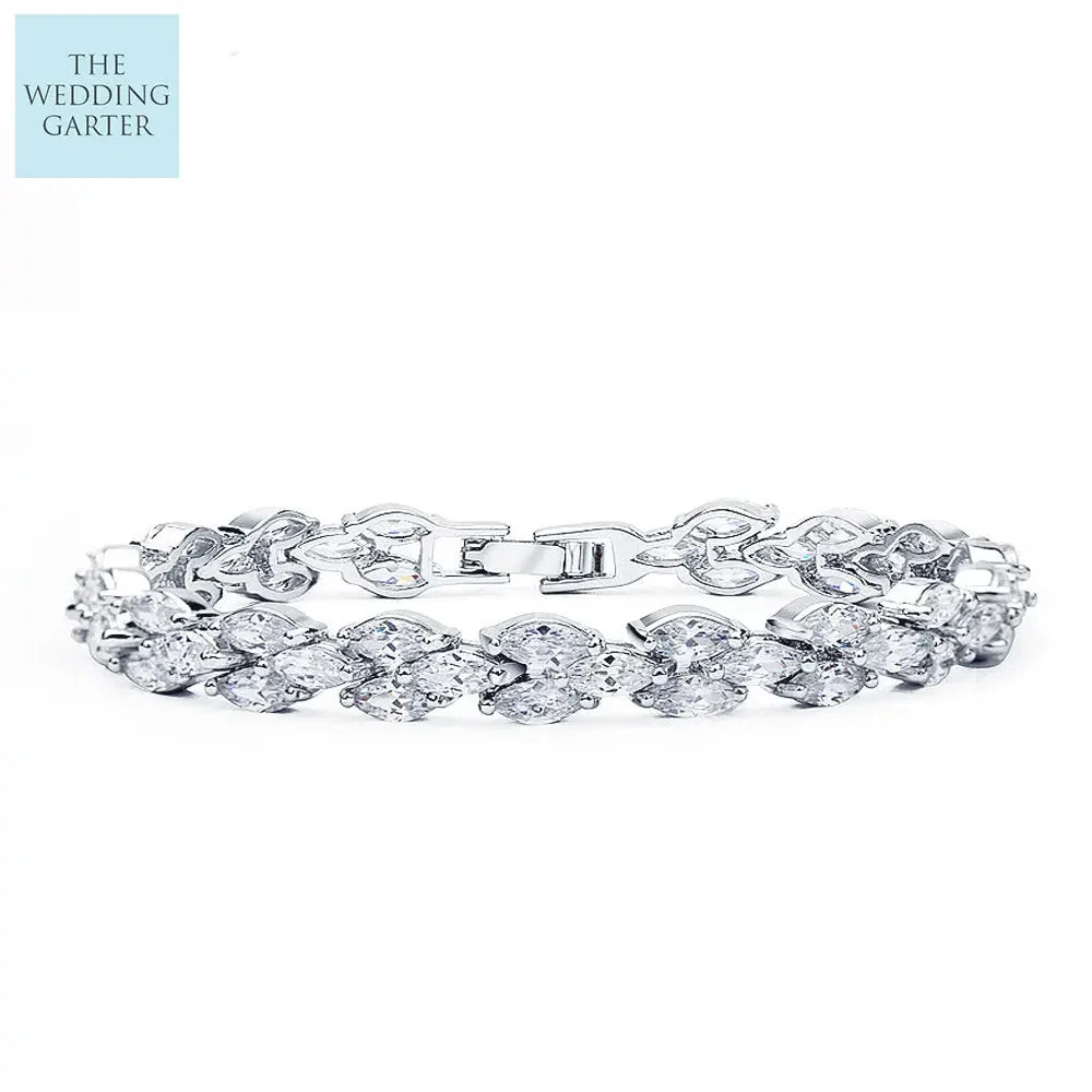 Marquise CZ Diamond Paved Luxury Wedding Bracelet