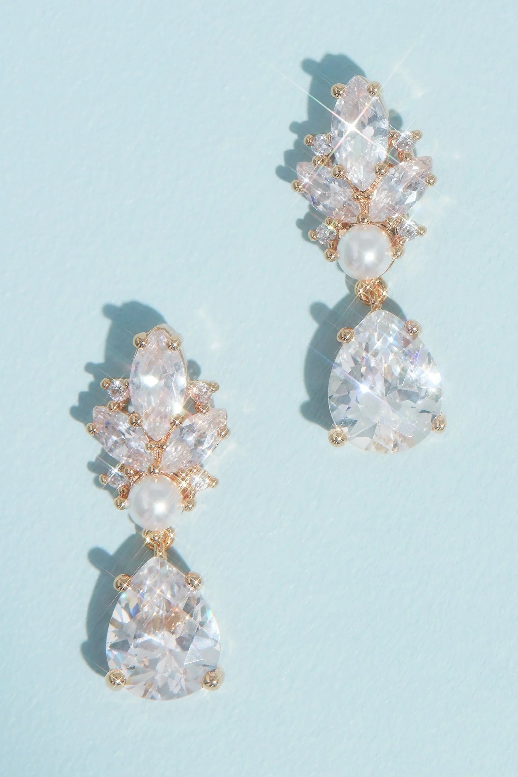 Marquise and Pear Crystal and Pearl Drop Earrings