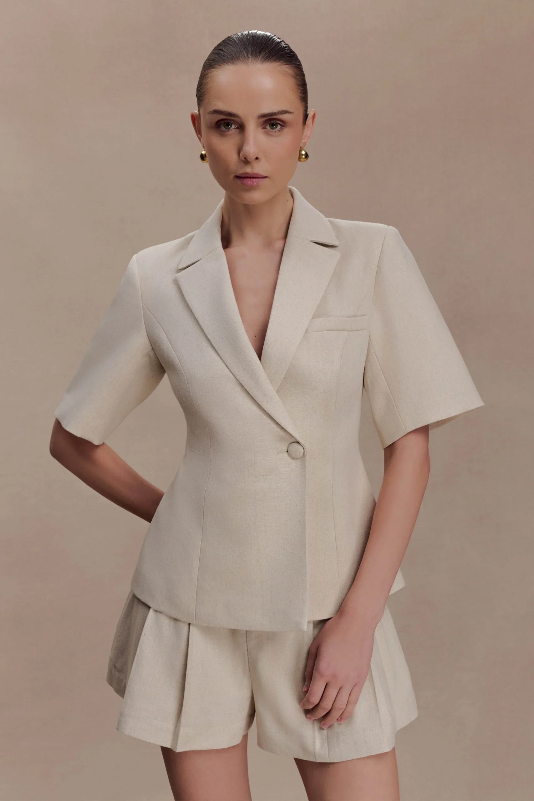 MartineShort Sleeve Linen Top - Natural