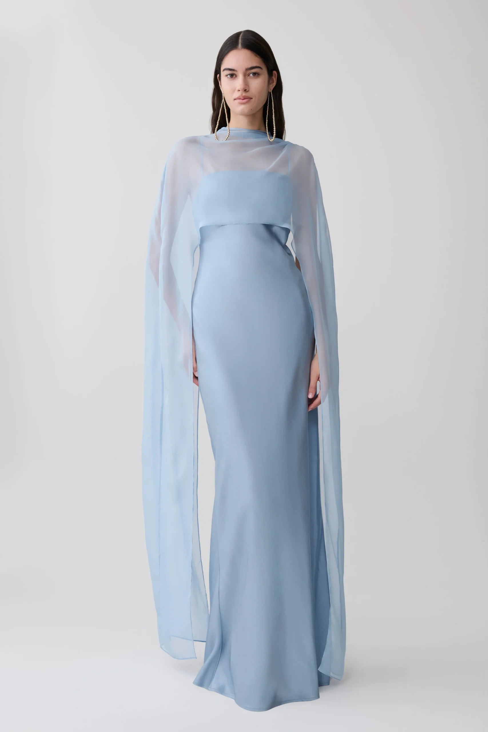 MartinneChiffon Cape Maxi Dress - Arctic Blue