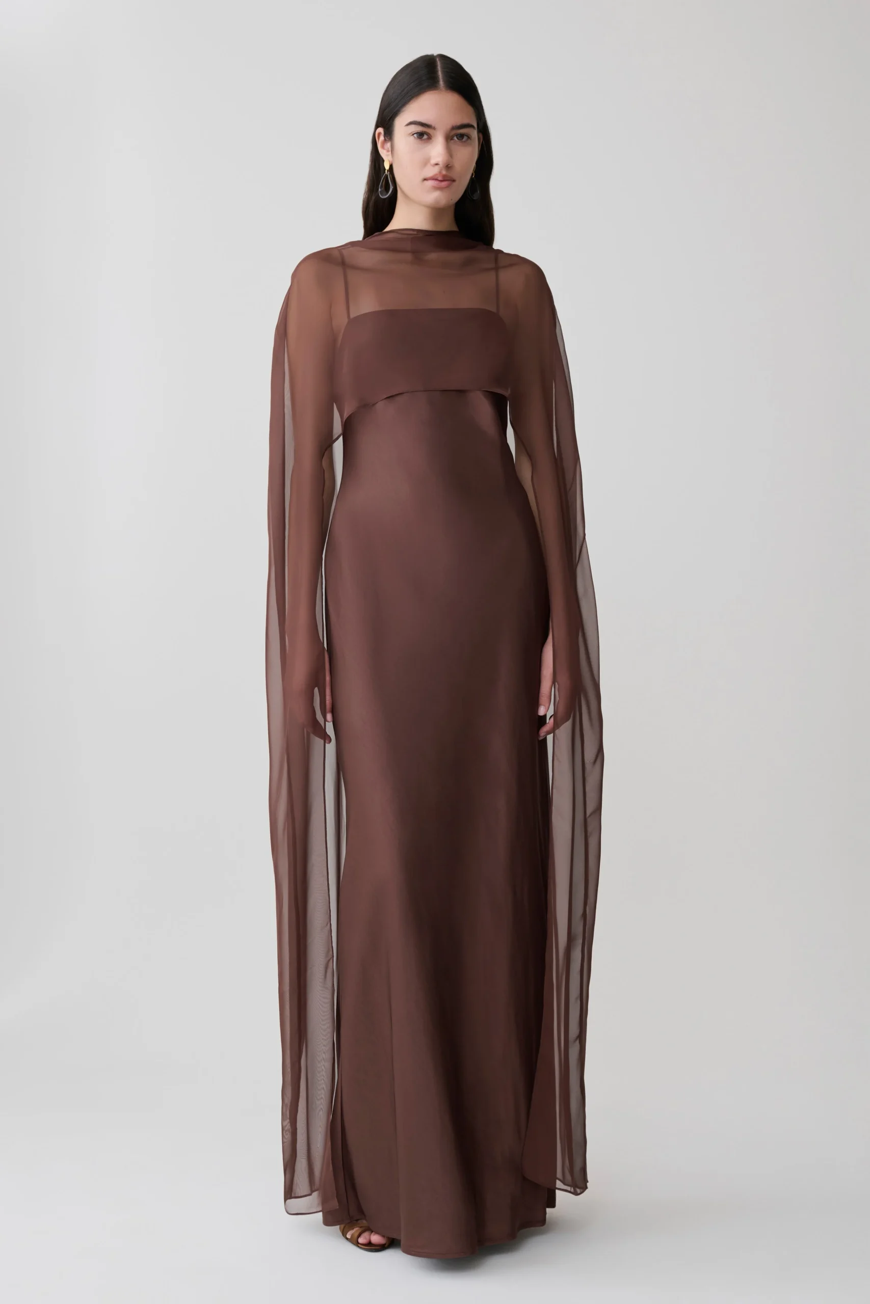 MartinneChiffon Cape Maxi Dress - Mocha