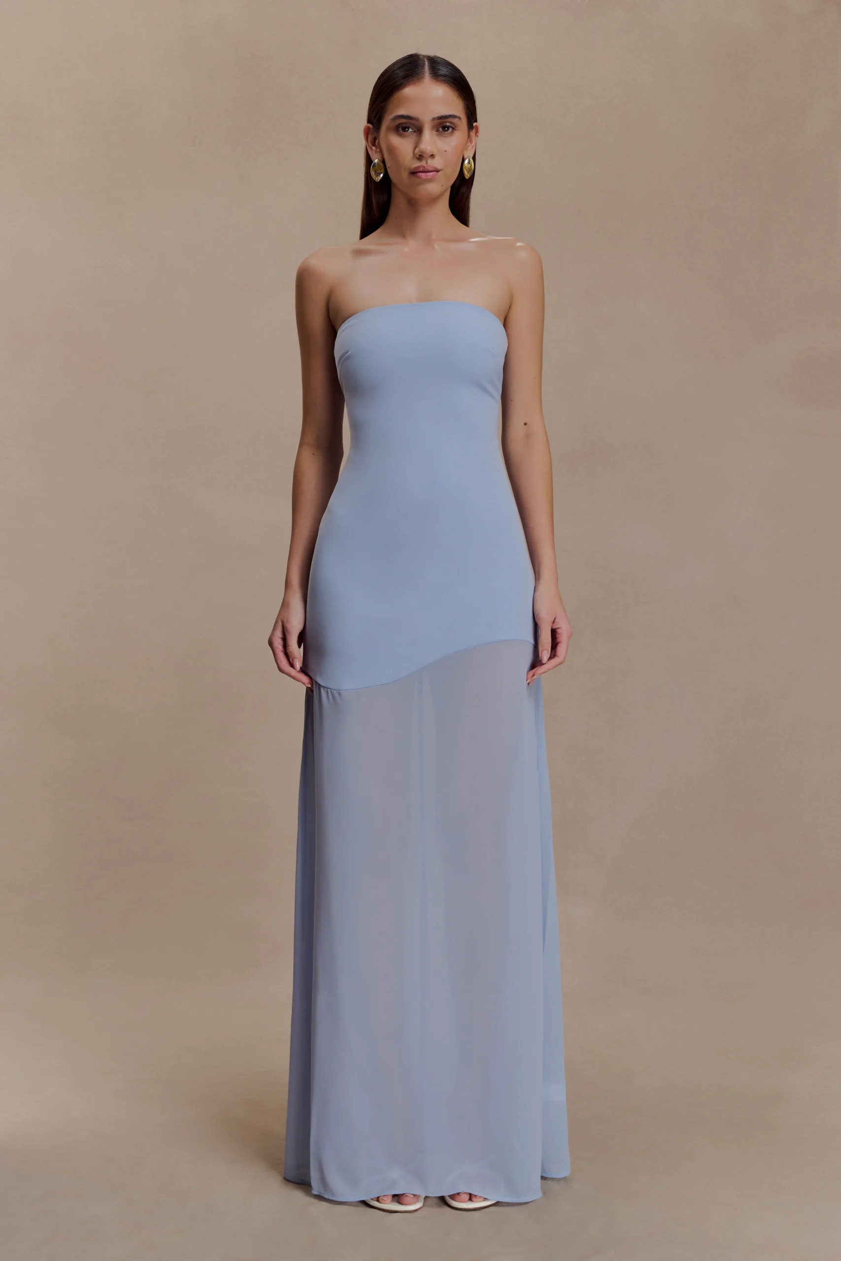 MasonCrepe And Chiffon Maxi Dress - Powder Blue
