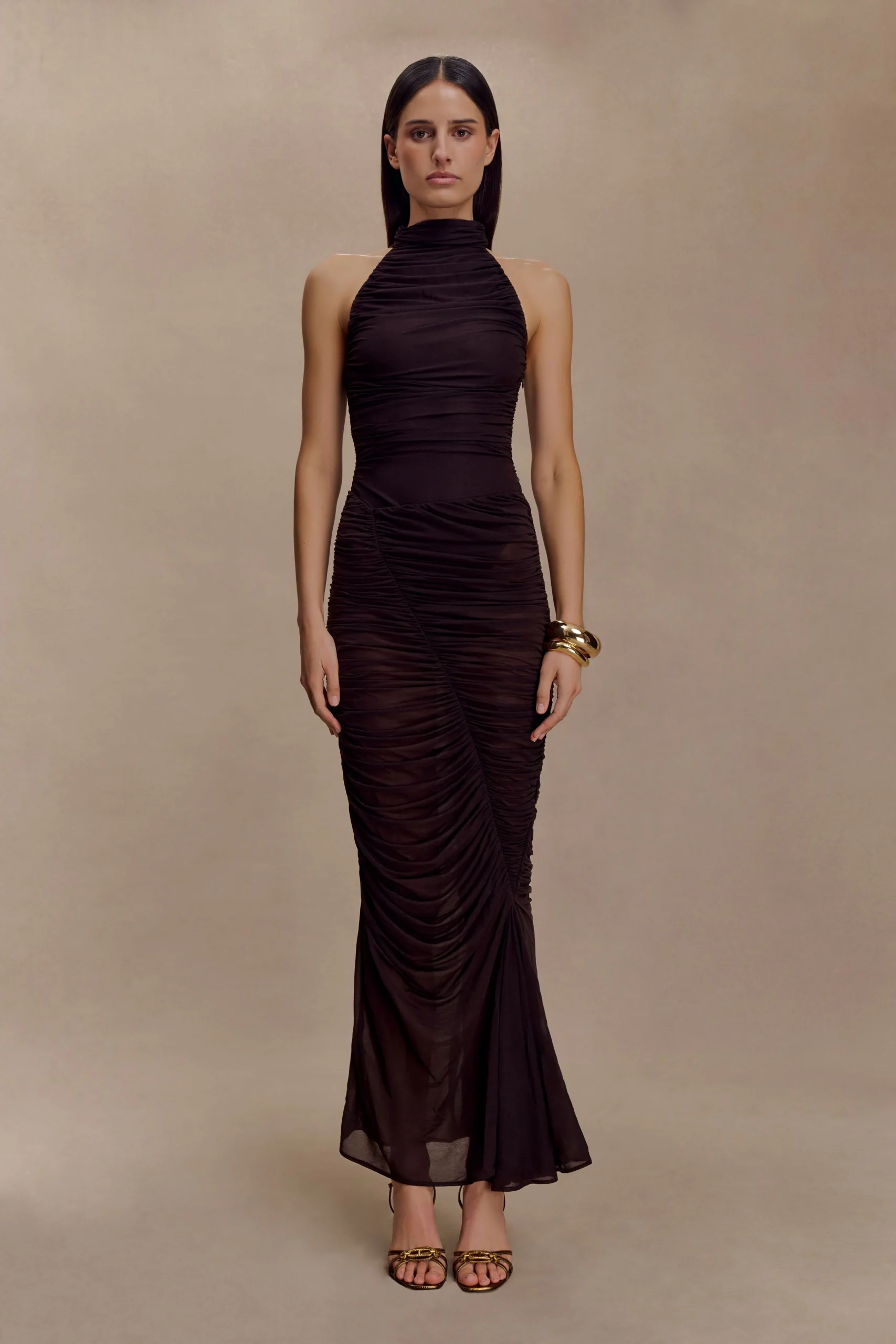 MatildaFINAL SALERuched Mesh Maxi Skirt - Chocolate