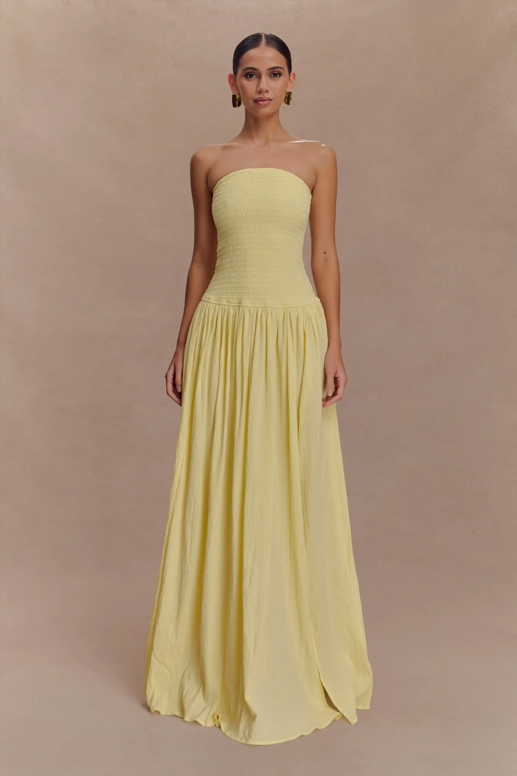 MaureenCotton Shirring Maxi Dress - Lemon