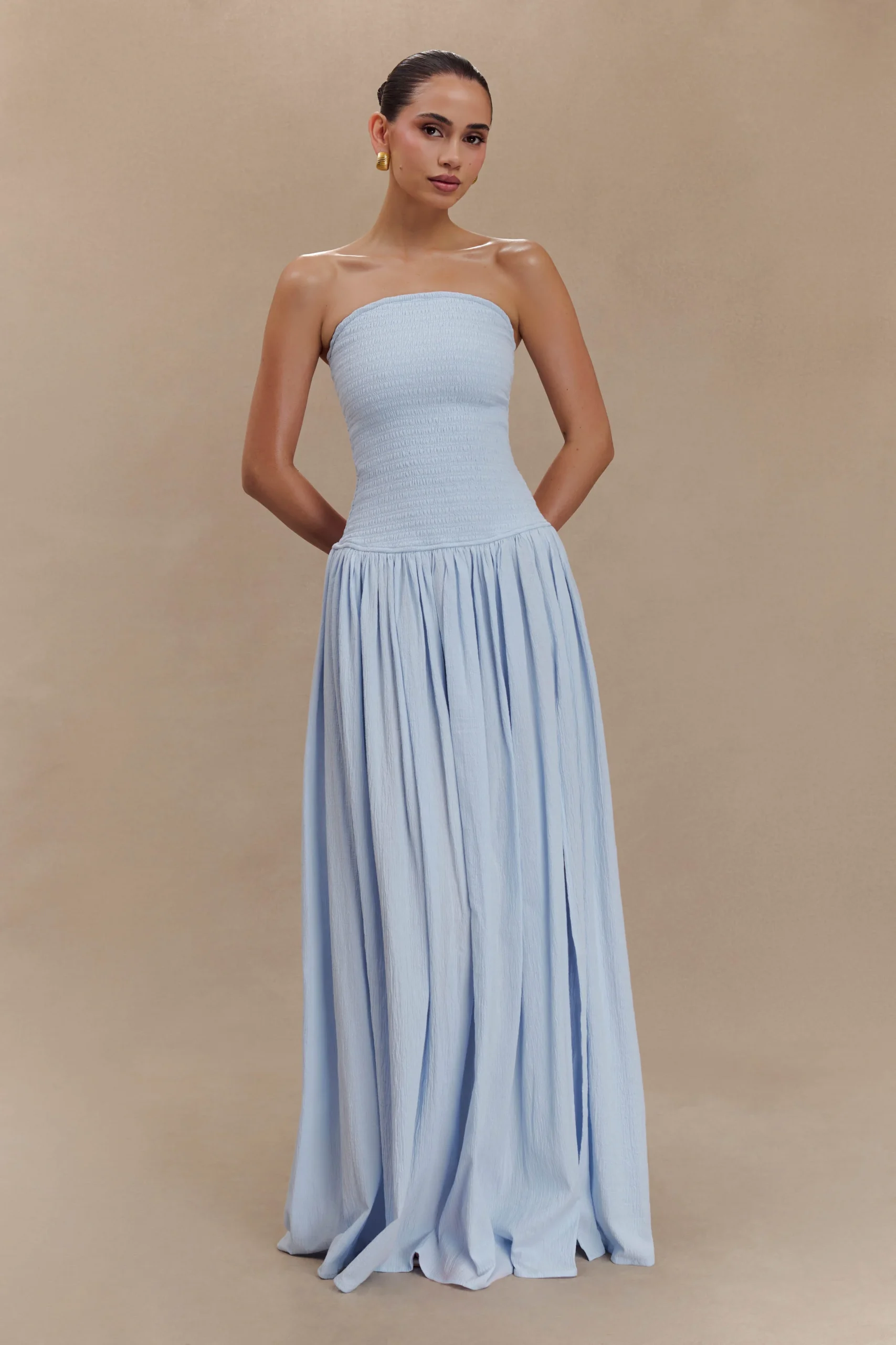 MaureenCotton Shirring Maxi Dress - Powder Blue