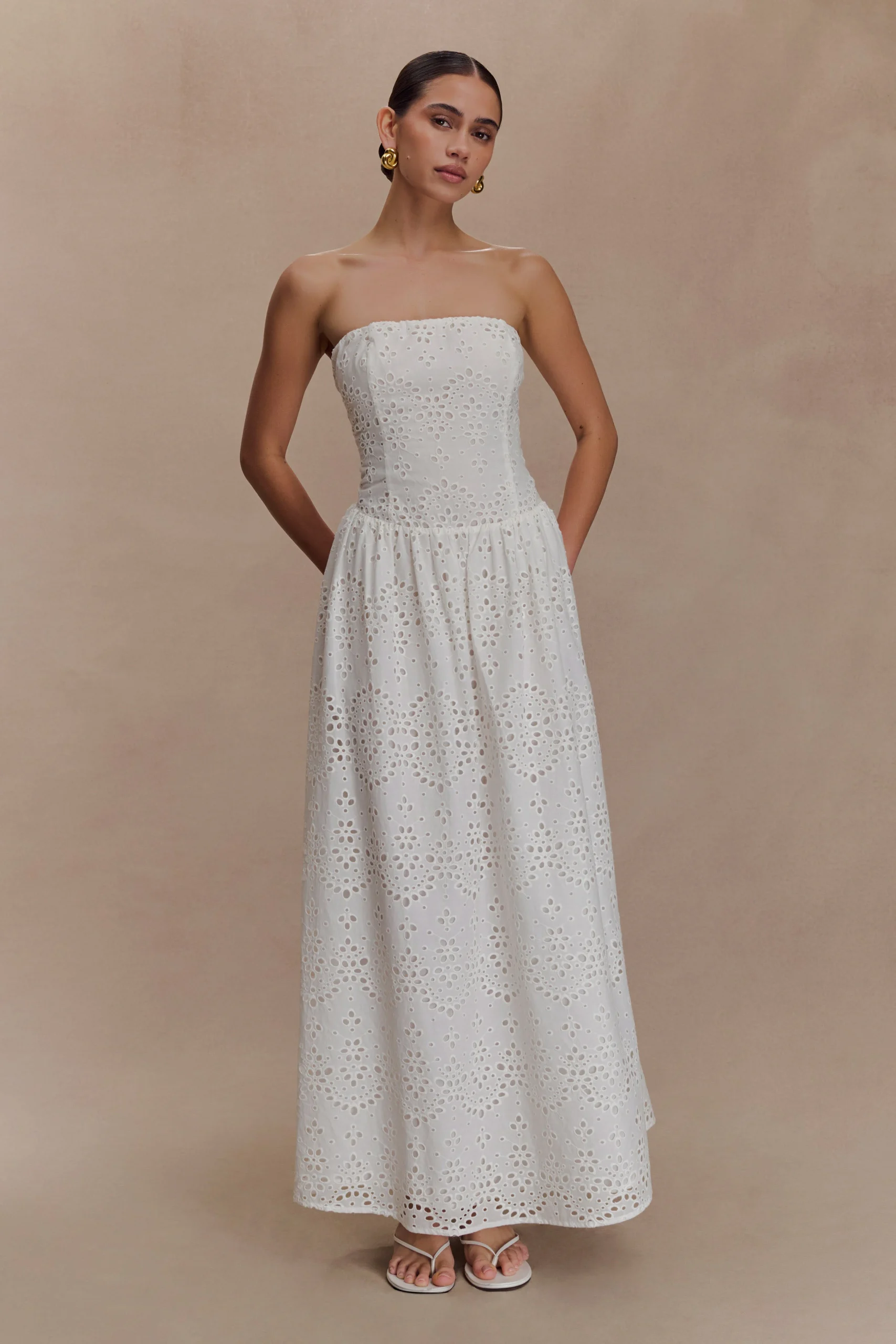 MaureenFINAL SALEBroderie Strapless Maxi Dress - White