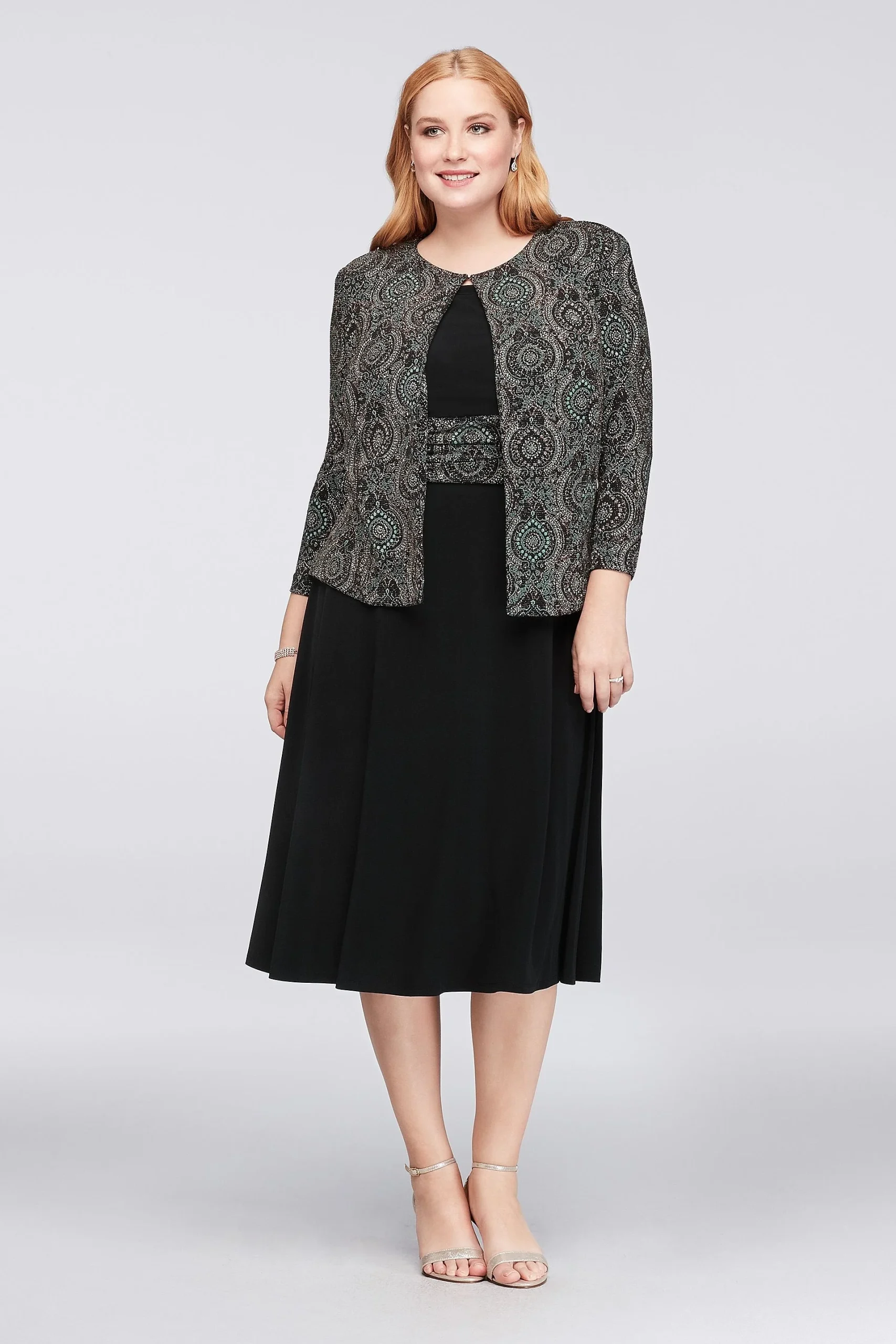 Medallion Glitter Print Plus Size Jacket Dress