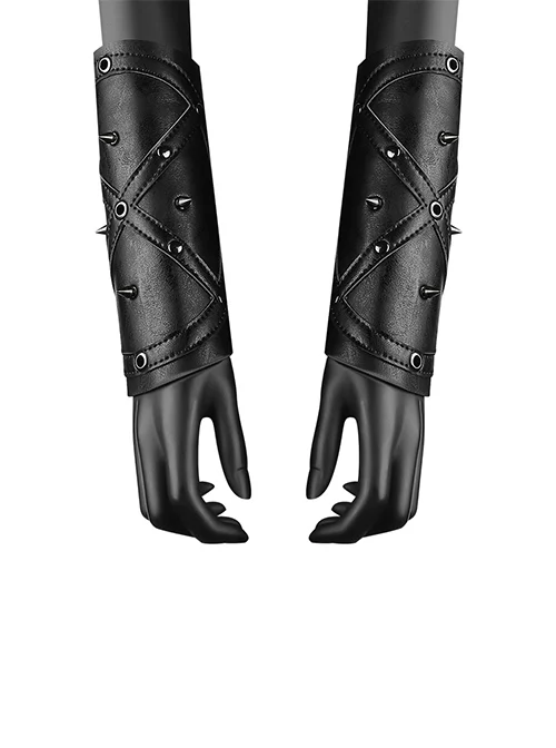 Medieval Strap Metal Rivets Black Retro PU Leather Punk Neutral Wrist Guard