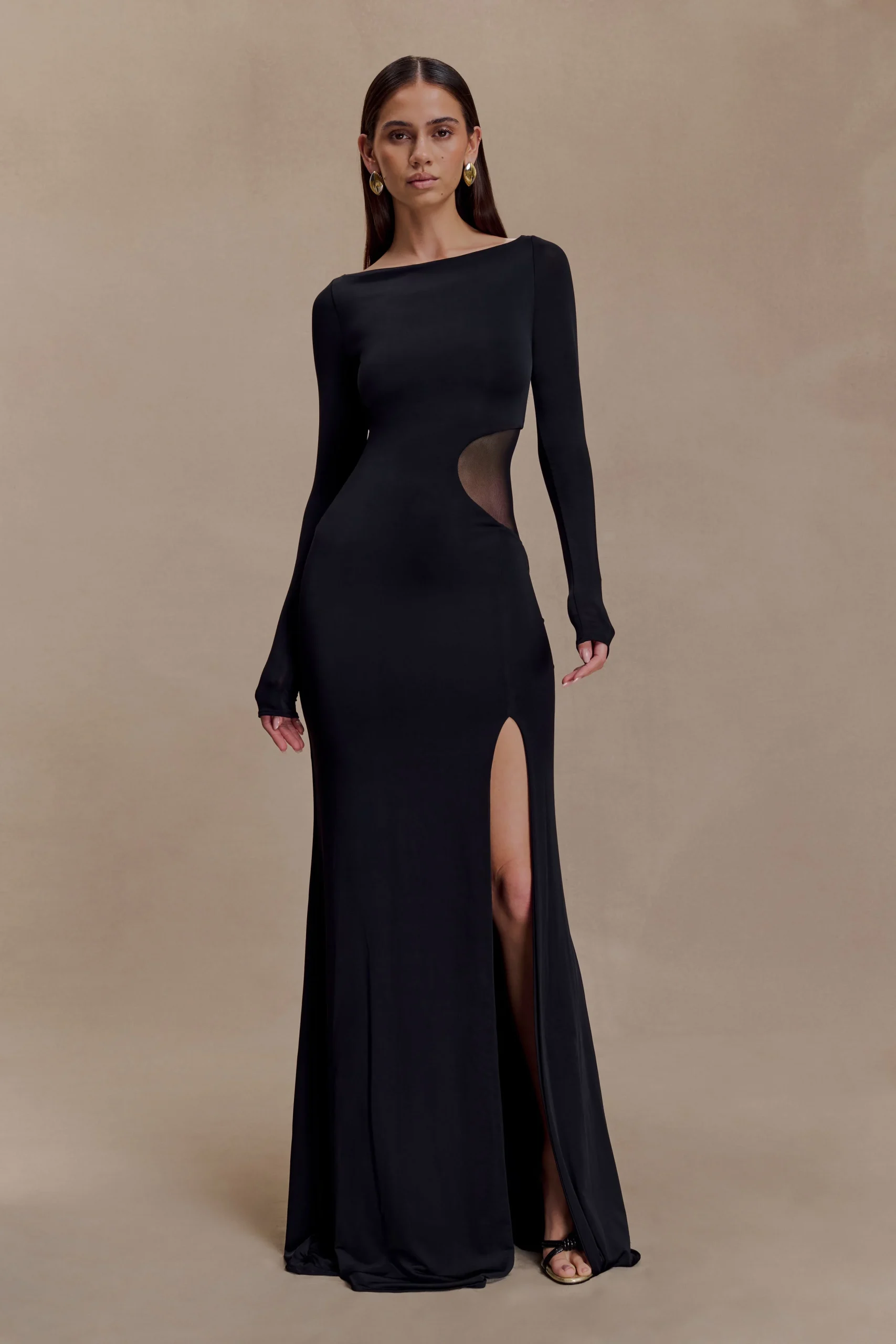 MeganFINAL SALESlinky And Mesh Maxi Dress - Black
