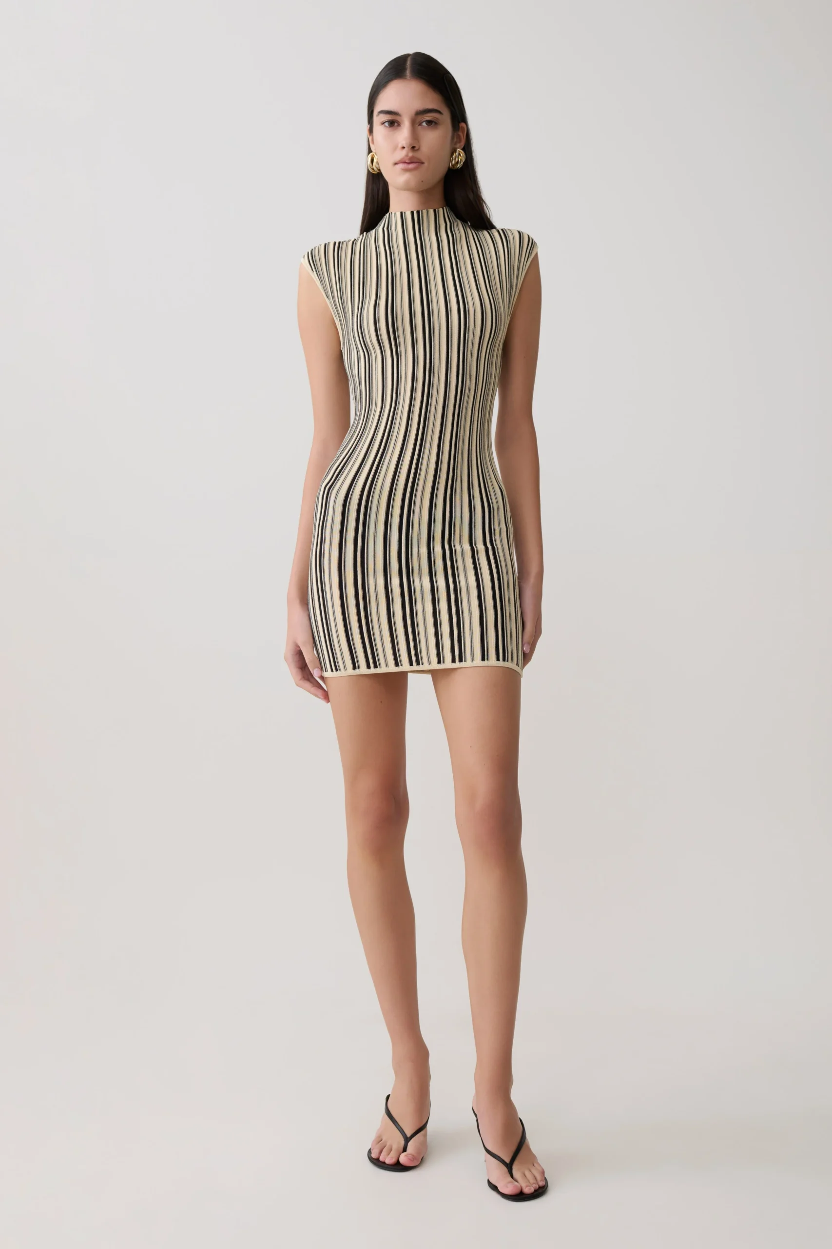 MeggieStriped Sleeveless Mini Dress - Black/Ivory
