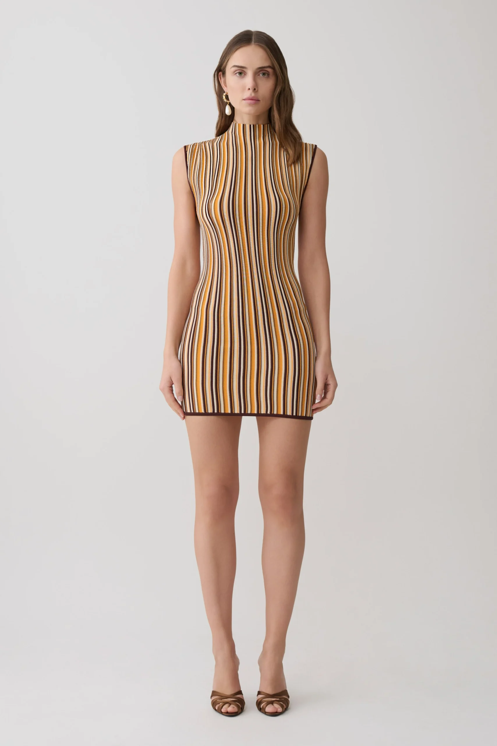 MeggieStriped Sleeveless Mini Dress - Orange/Chocolate