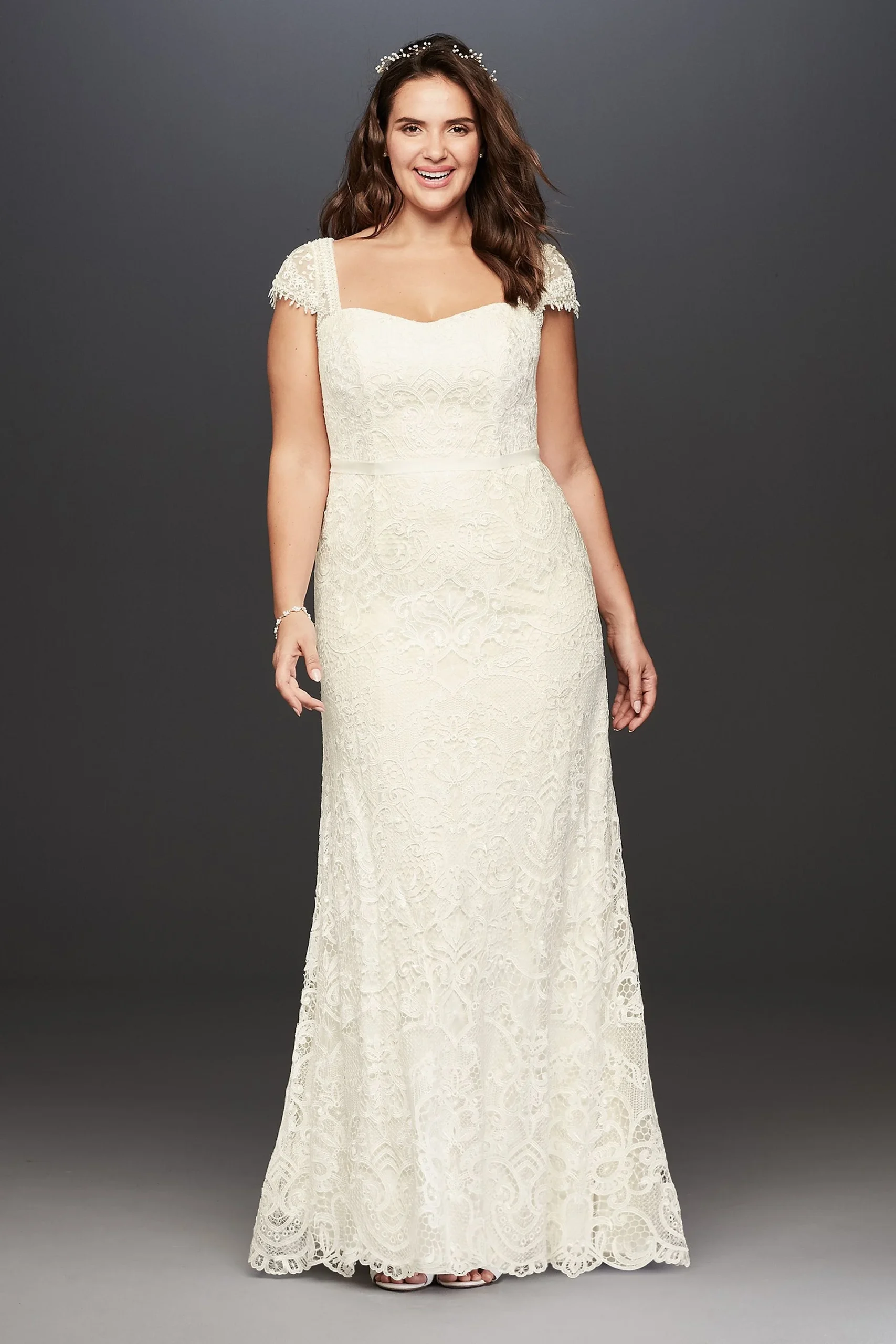 Melissa Sweet Beaded Cap Sleeve Lace Wedding Dress