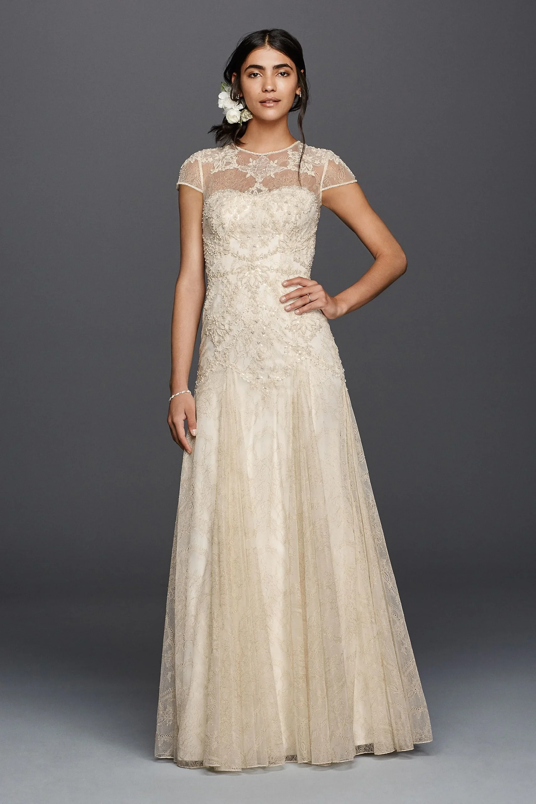 Melissa Sweet Cap Sleeve Illusion Wedding Dress