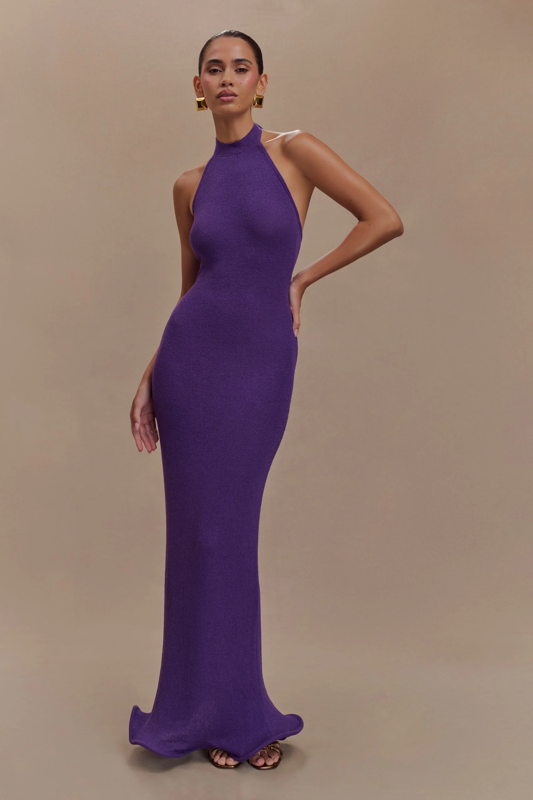 MelodieHalter Knit Maxi Dress - Purple