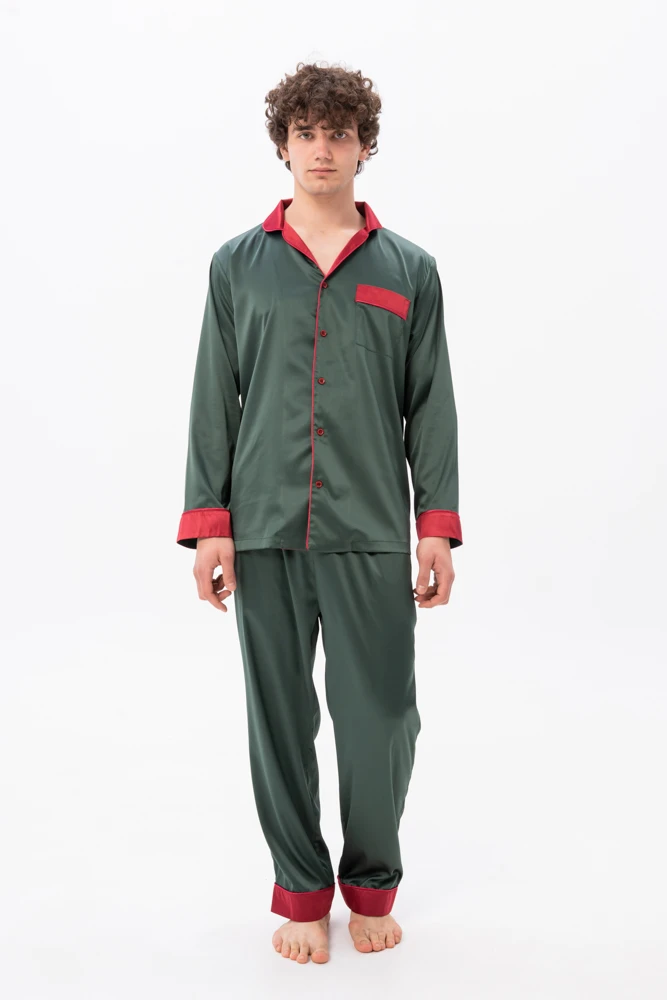 Men’s Green Christmas Pyjamas with Long Sleeves