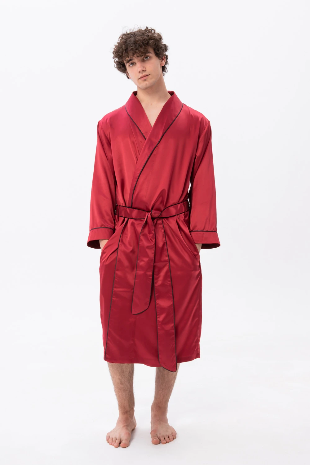 Men’s Red Satin Robe in Long Length