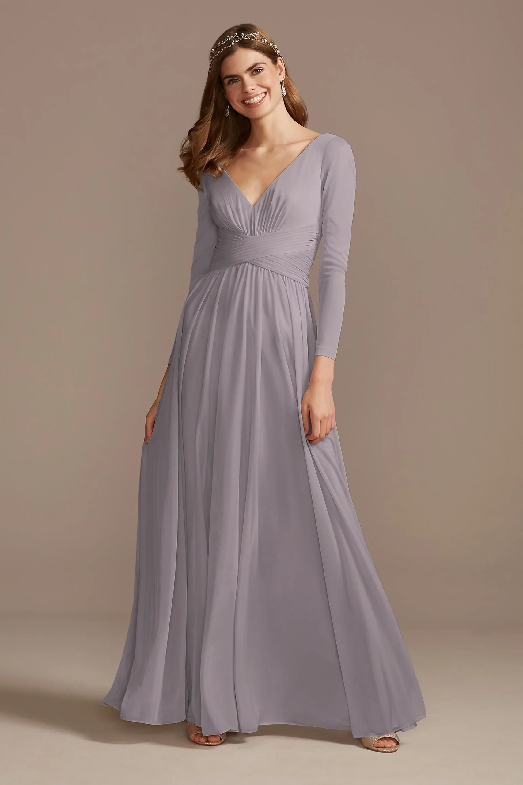 Mesh Illusion Long Sleeve Bridesmaid Dress