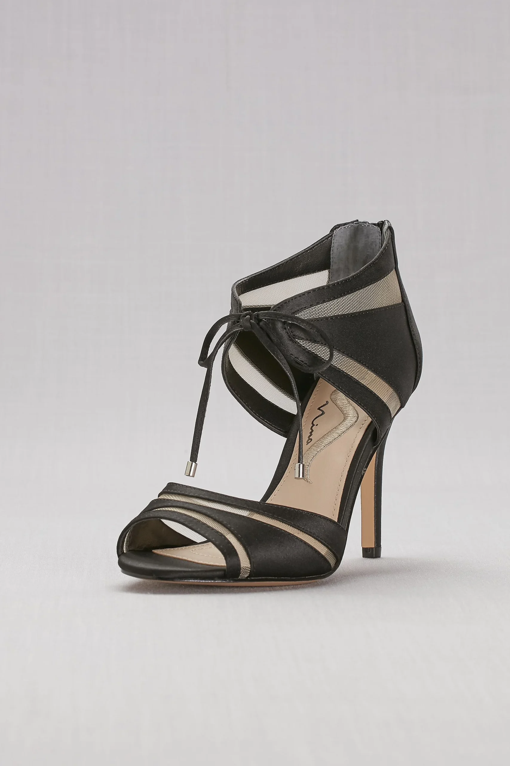 Mesh-Inset Ankle-Tie High Heels