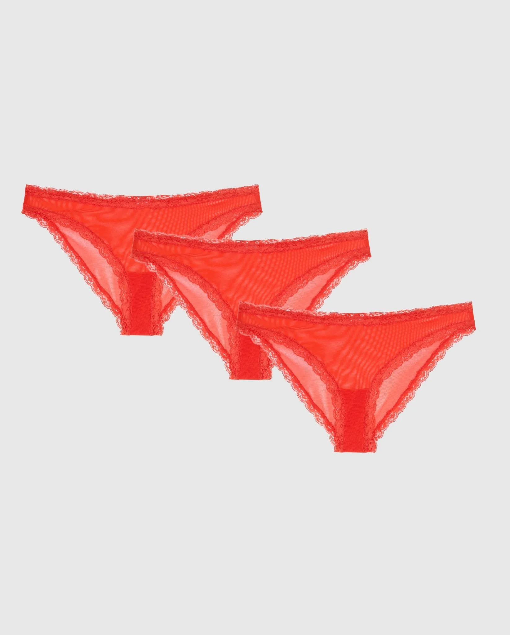 Mesh Lace Trim Bikini Briefs 3-Pack