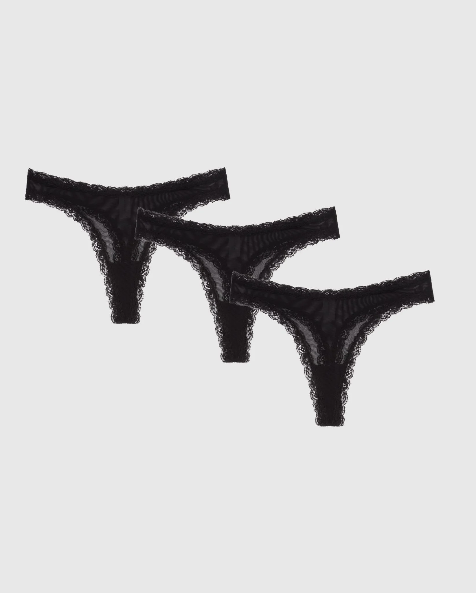 Mesh Lace Trim Thong 3-Pack