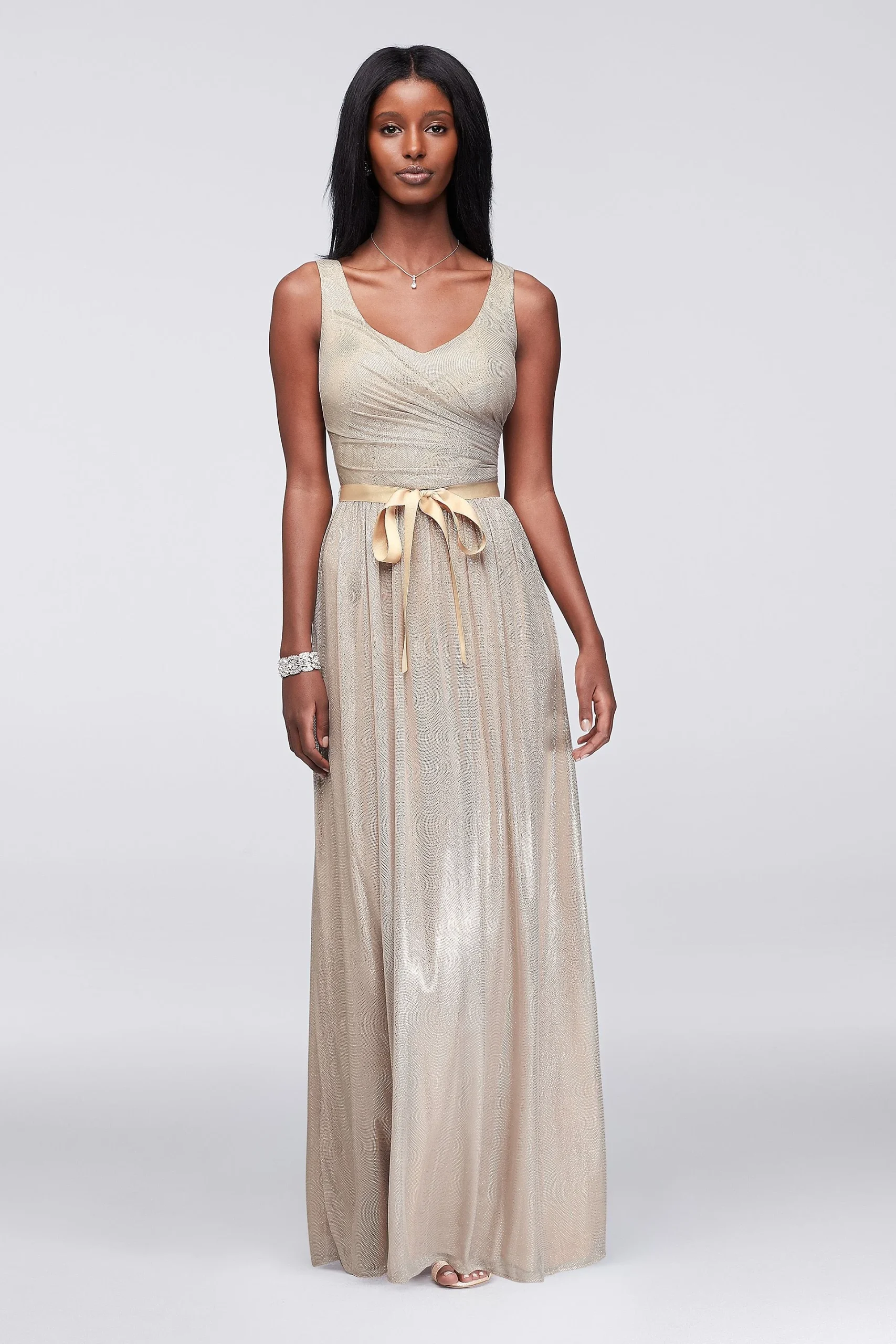 Metallic Foil Gown with Ruched Waist