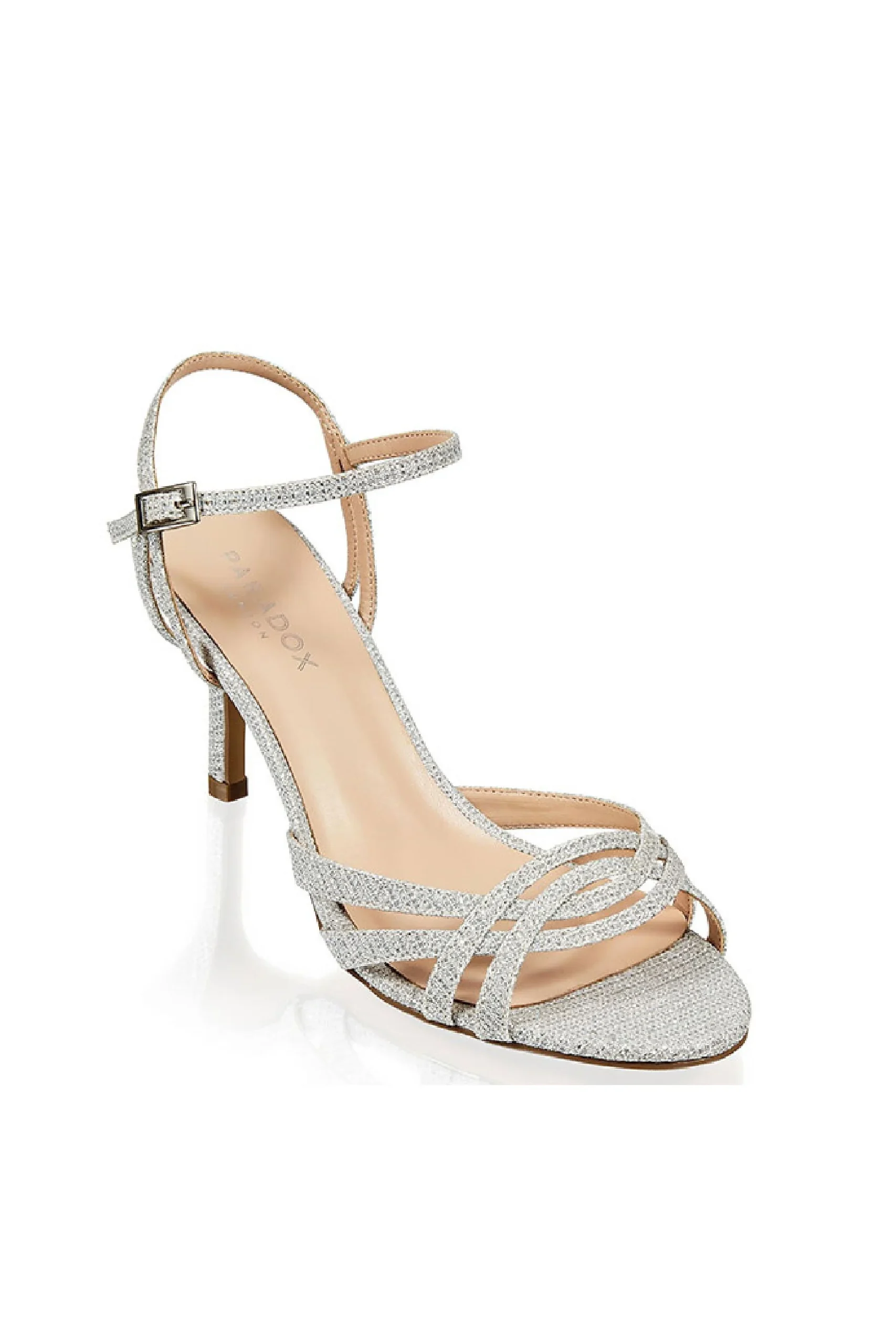 Metallic Glitter Mesh Strappy Sandals with Heel