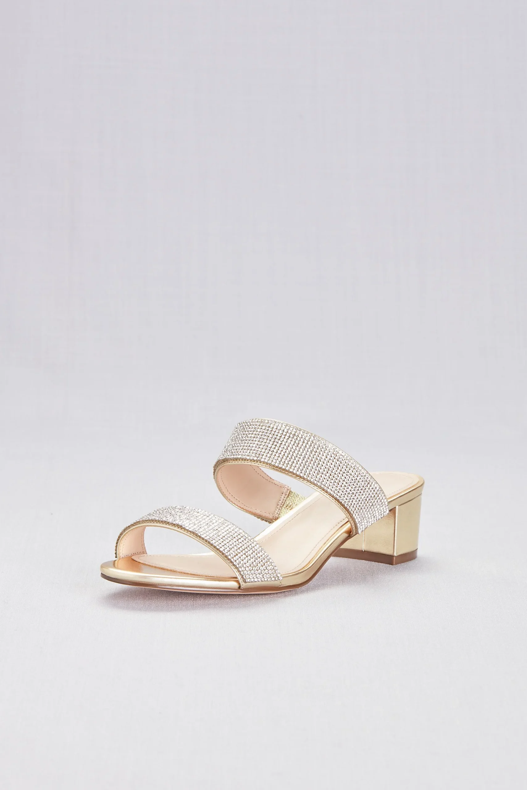 Metallic Heeled Sandals with Crystal Straps