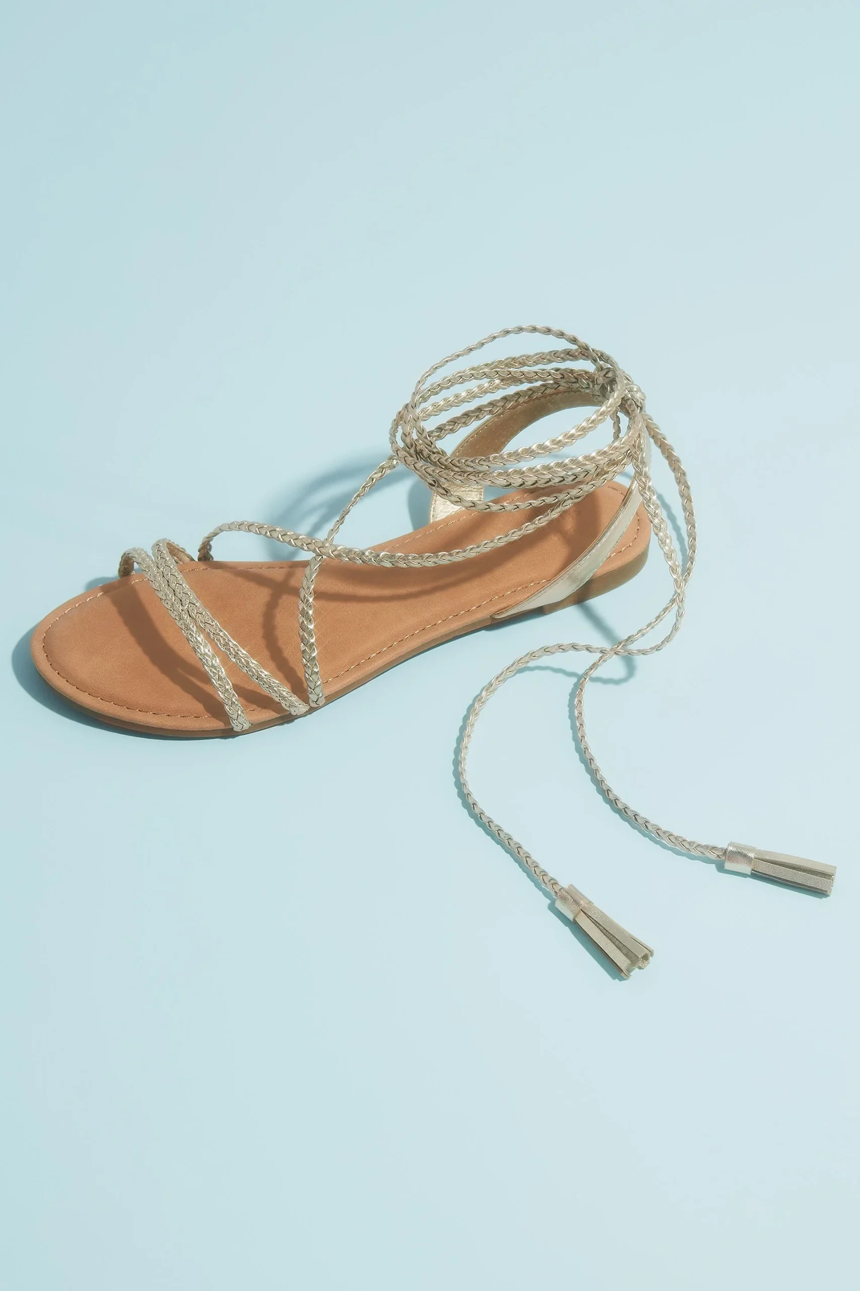 Metallic Lace-Up Tassel Flat Gladiator Sandals