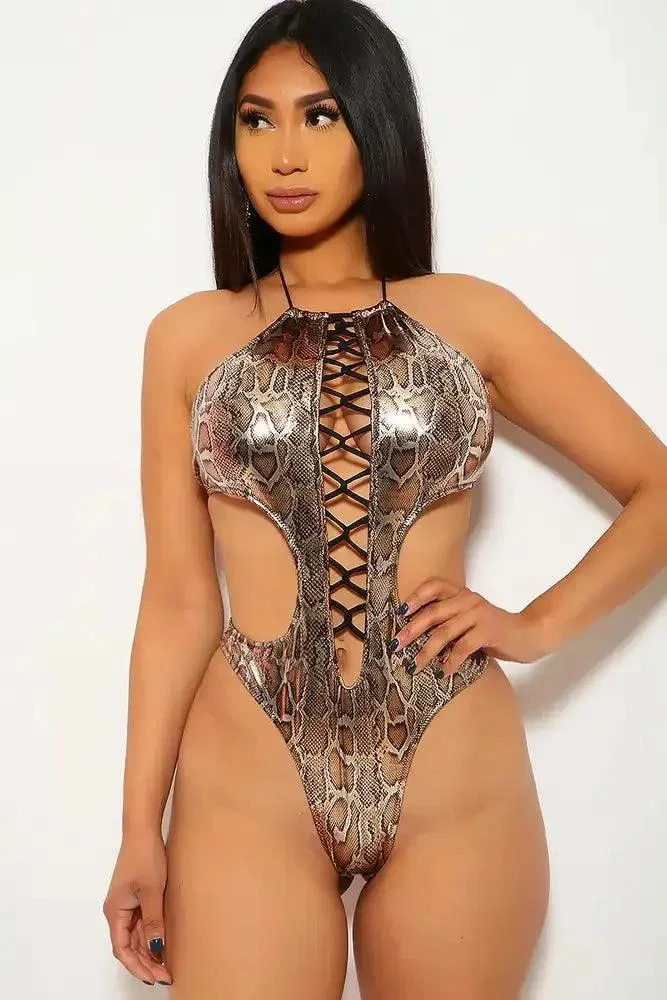 Metallic Snake Print One Piece Monokini