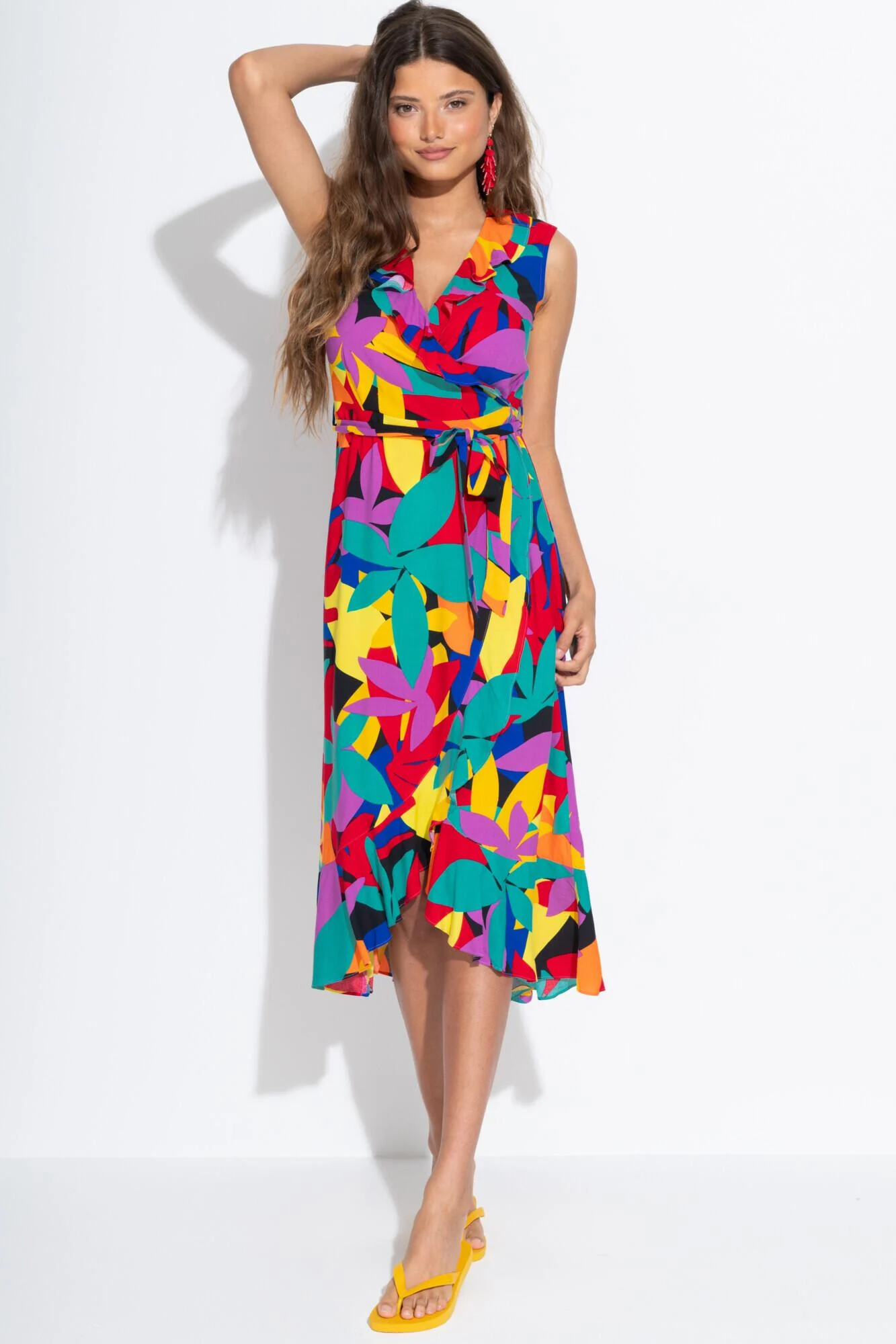 Midaxi Wrap Beach Dress - Multi