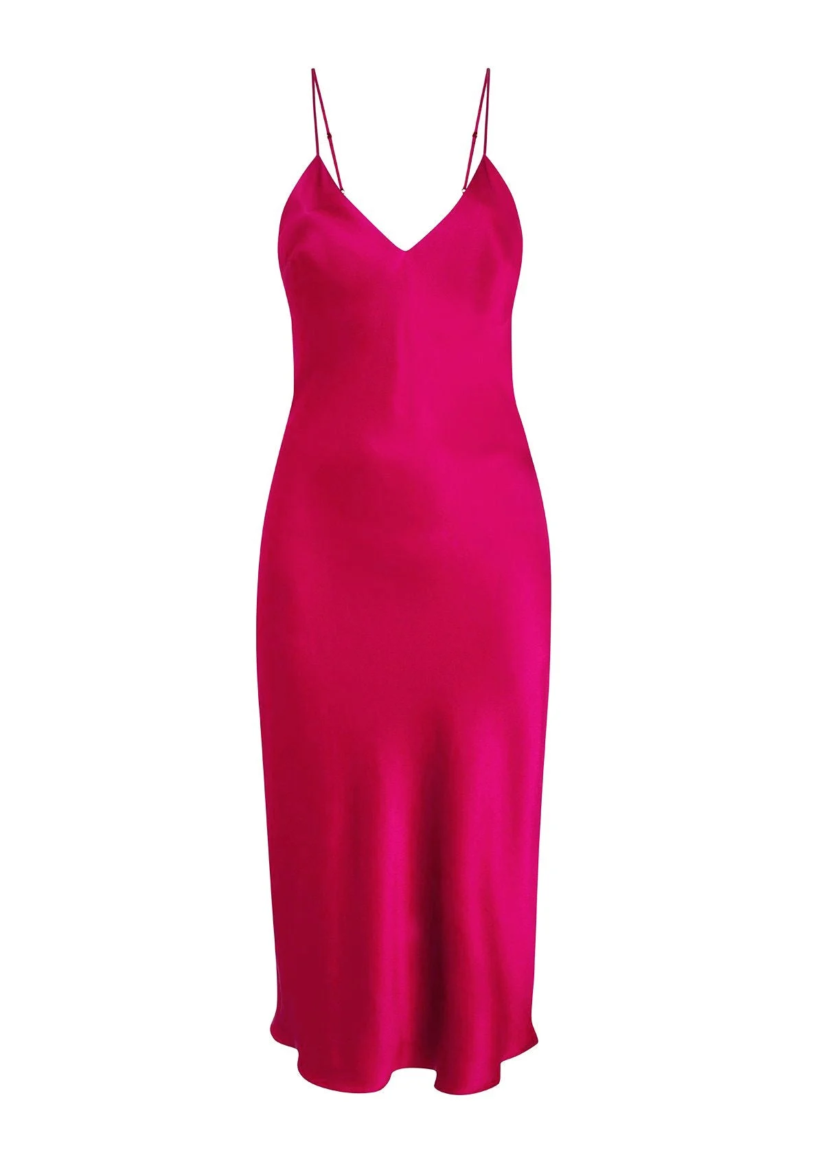 Midi Silk Slip Dress in Hollywood Pink