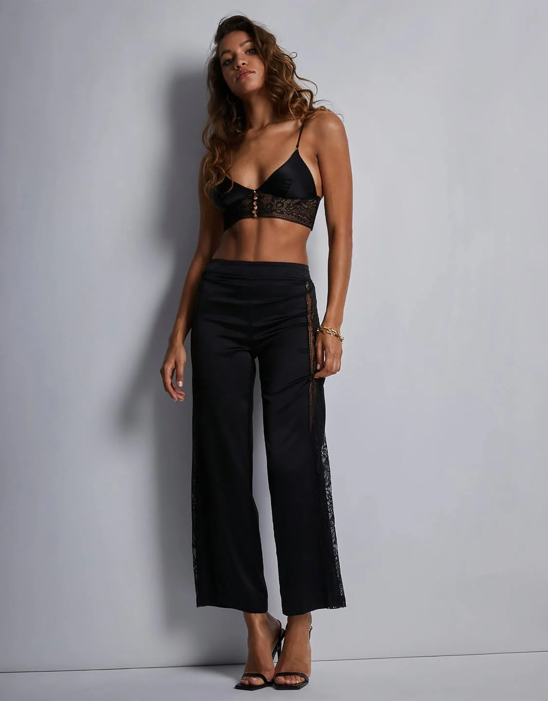 Midnight Whisper Black Satin & Lace Pants