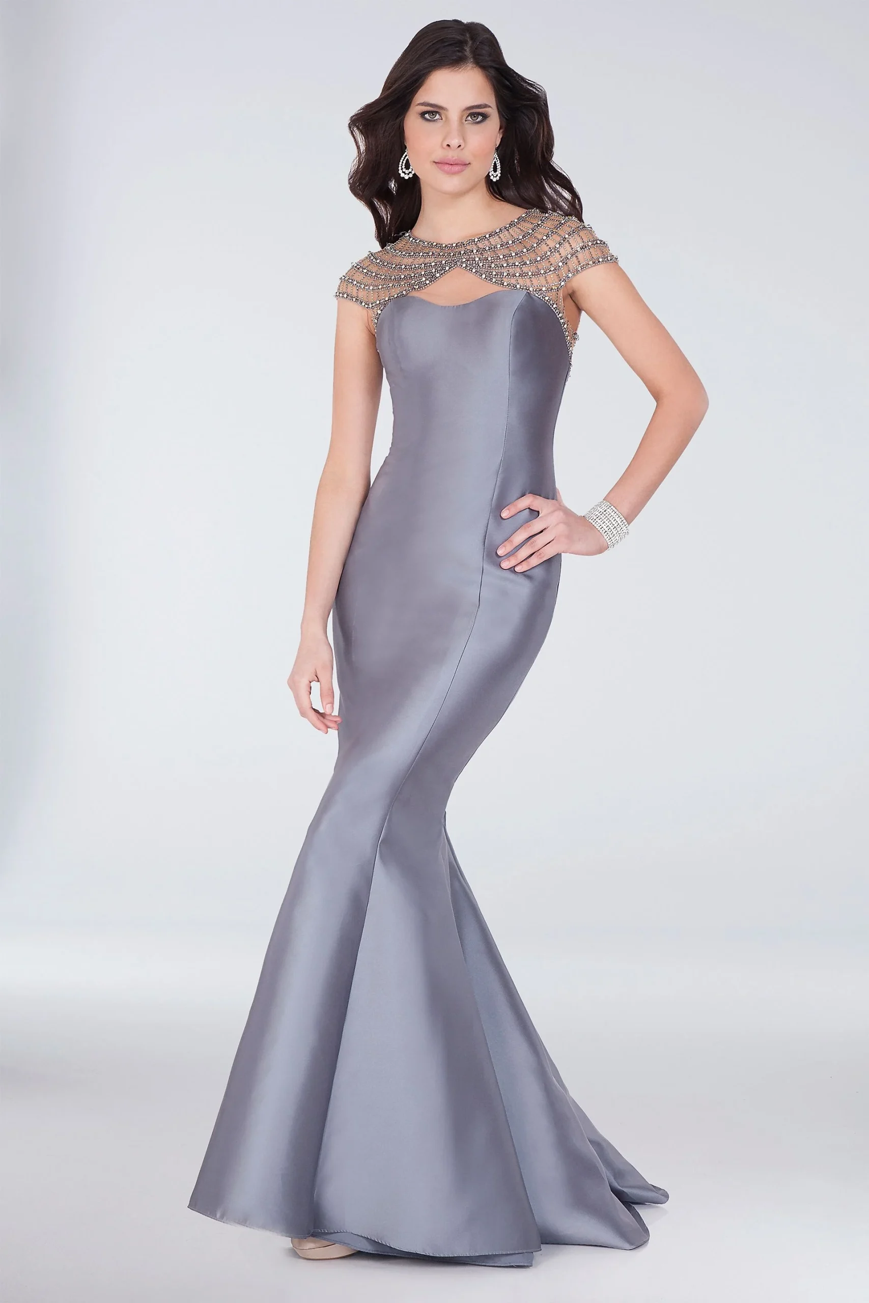 Mikado Mermaid Gown with Beaded Cap Sleeves