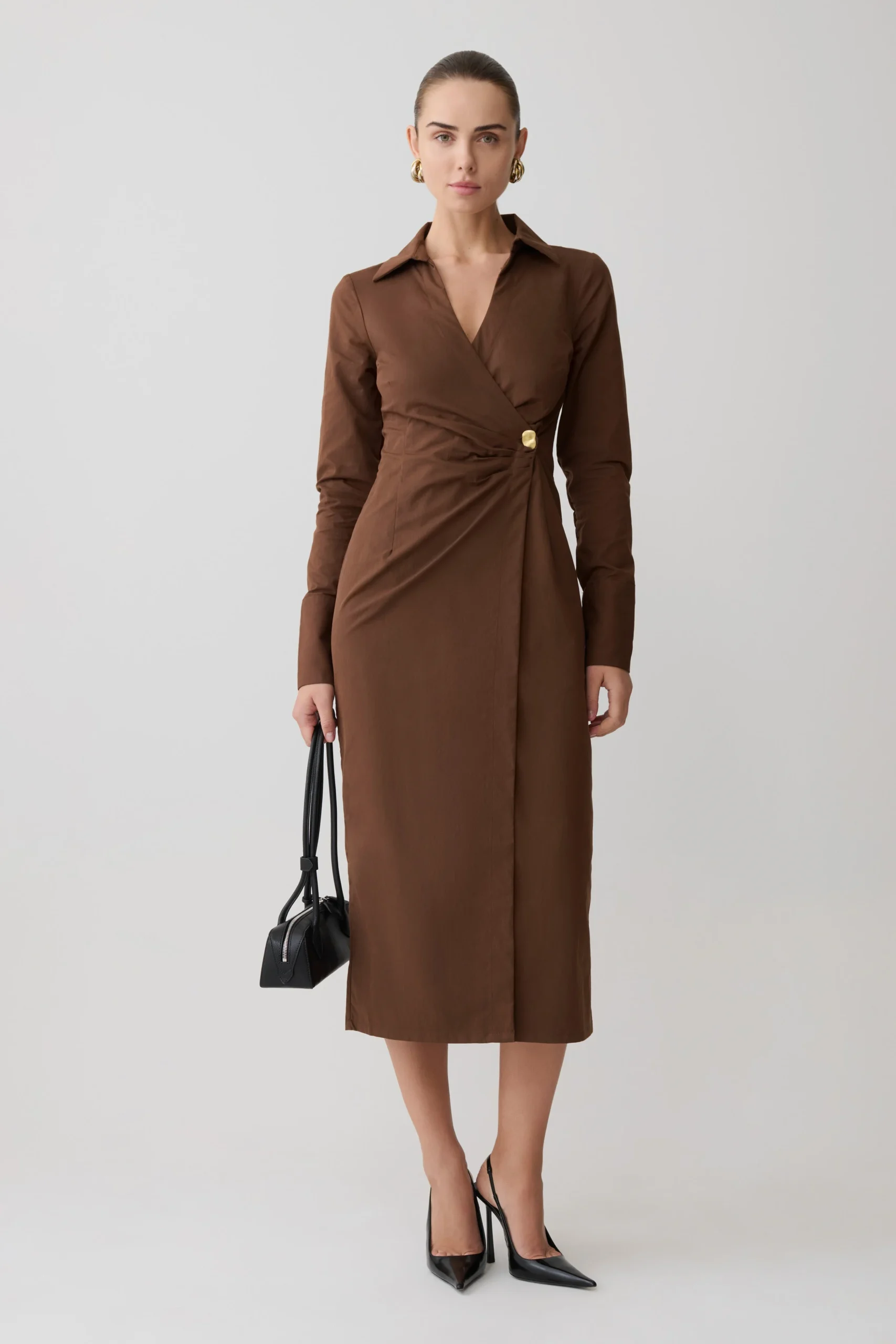 MikailaFINAL SALEAsymmetric Shirt Dress - Dark Chocolate