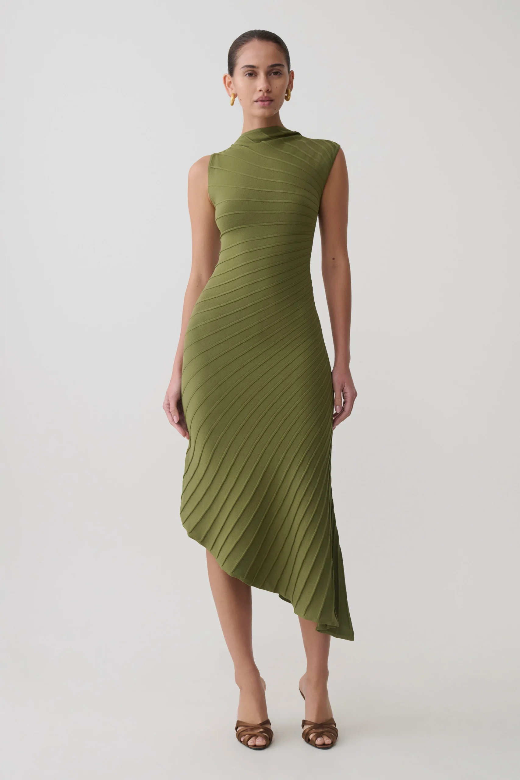 MilasandraPleated Knit Dress - Olive