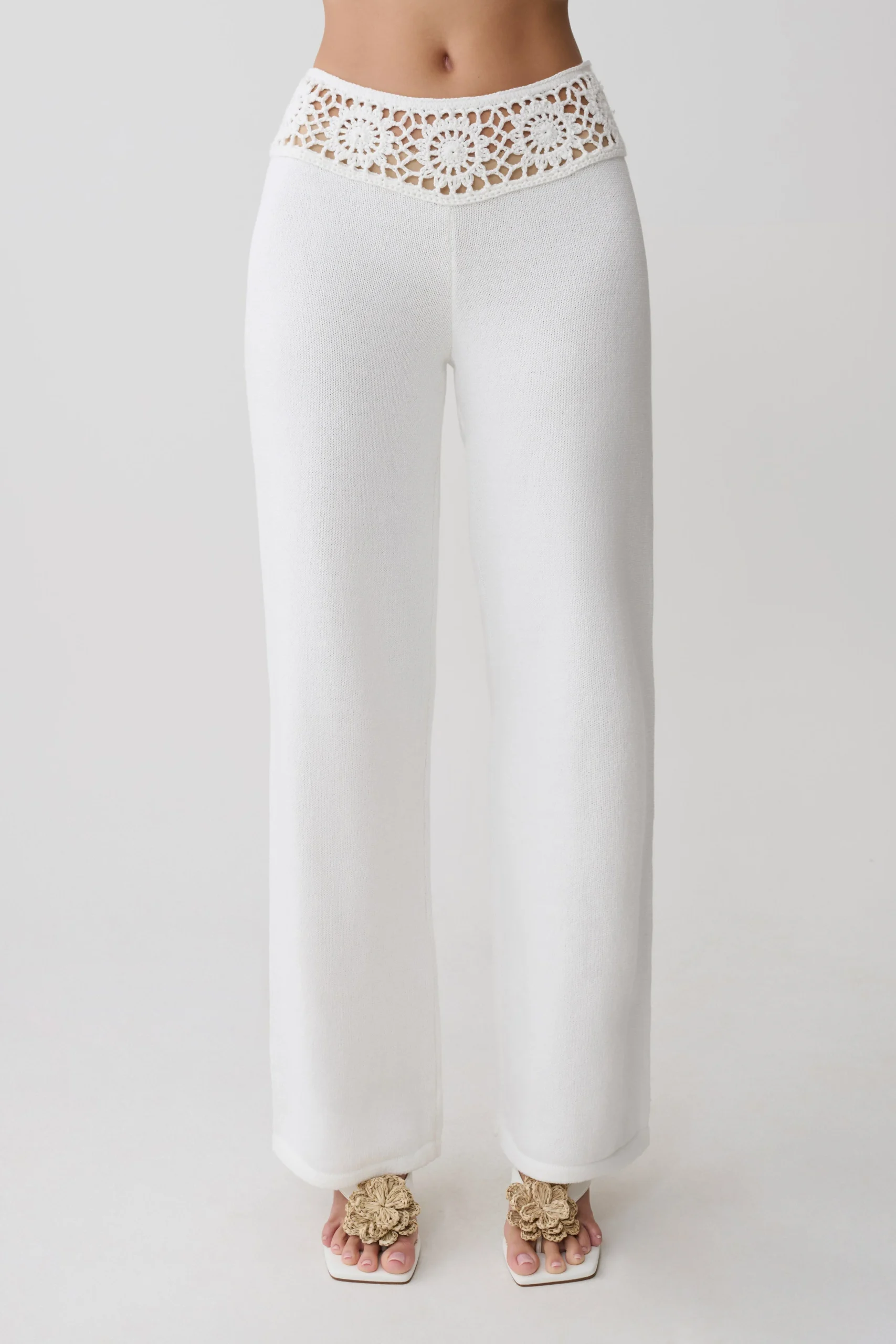 MileyCrochet Waistband Straight Leg Pant - Ivory