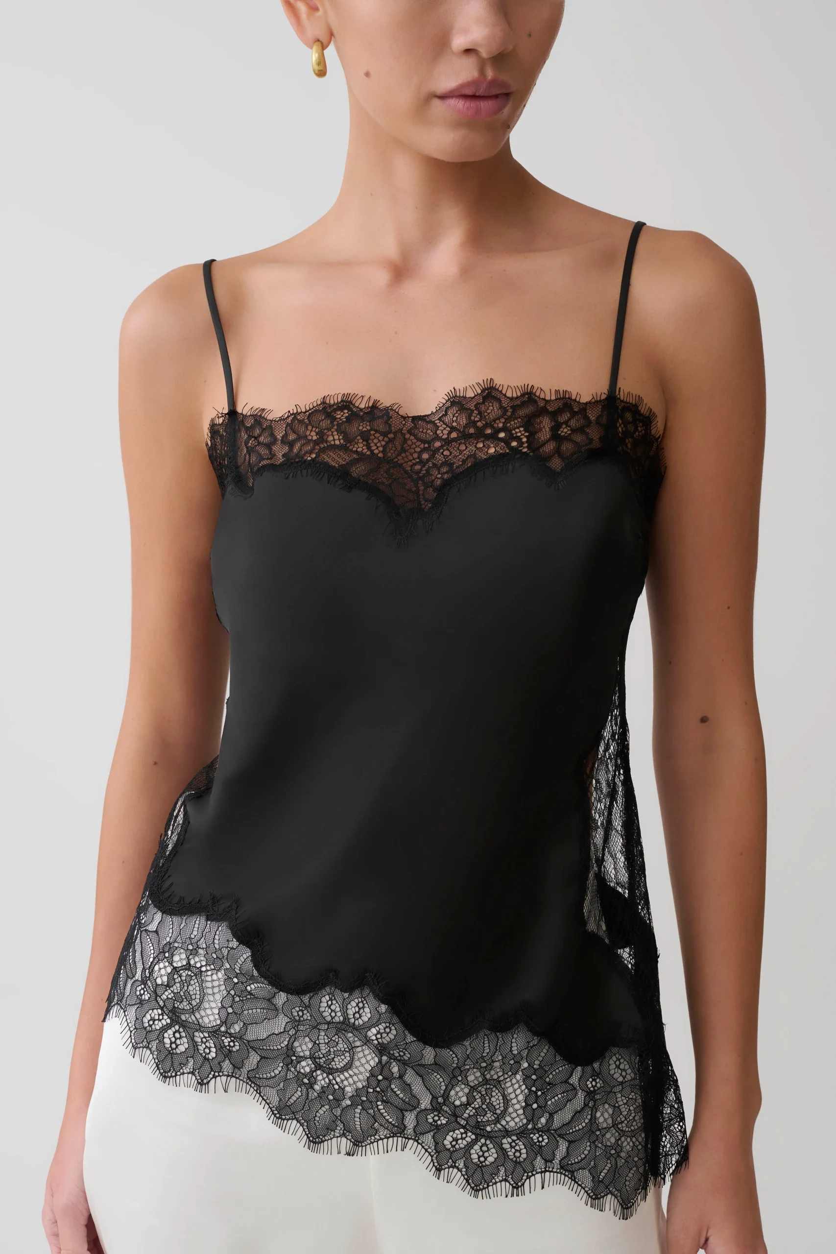 MiriamSatin & Lace Camisole - Black