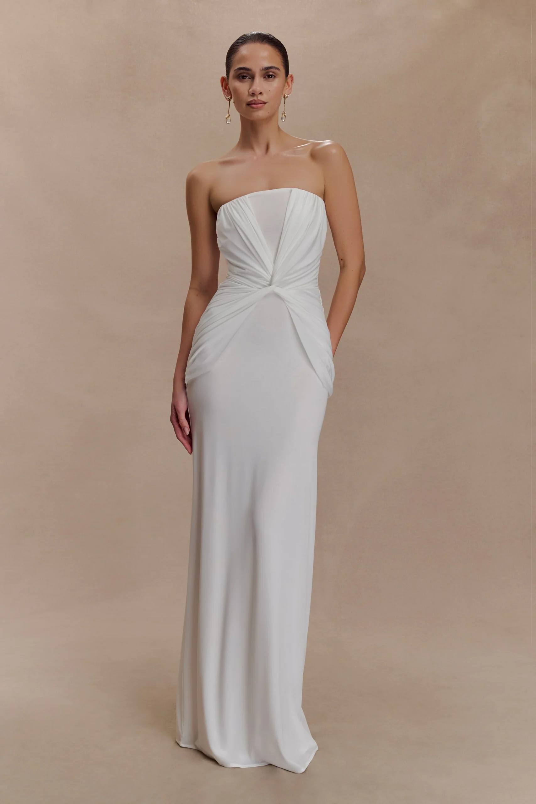 MirrenStrapless Slinky Maxi Dress - White