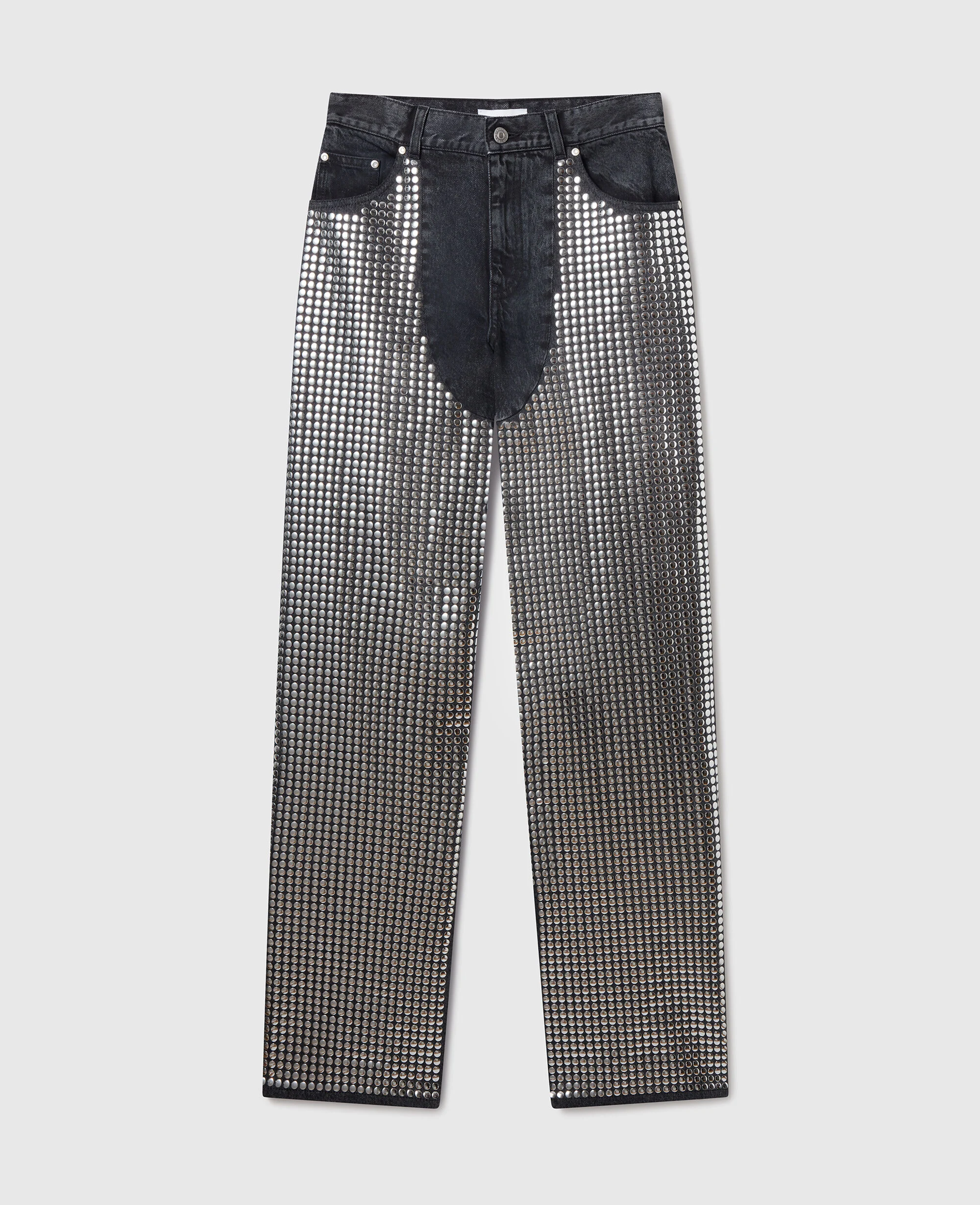 Mirror-Embellished Denim Chap Jeans