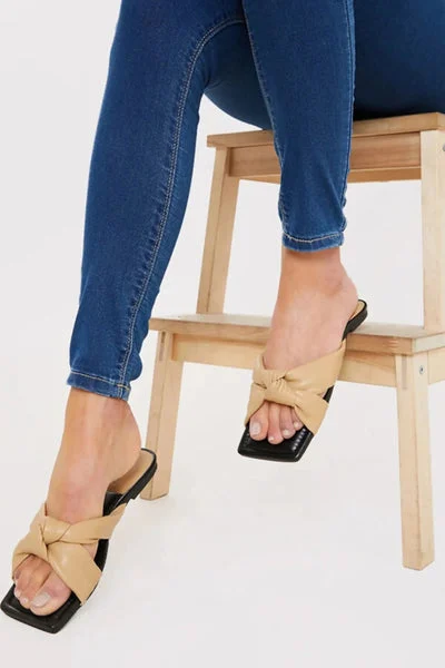 Mocha PU Knot Front Slider Sandals - Farrah