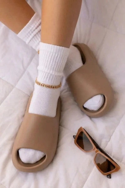 Mocha Tread Detail Rubber Flatform Sliders - Marion
