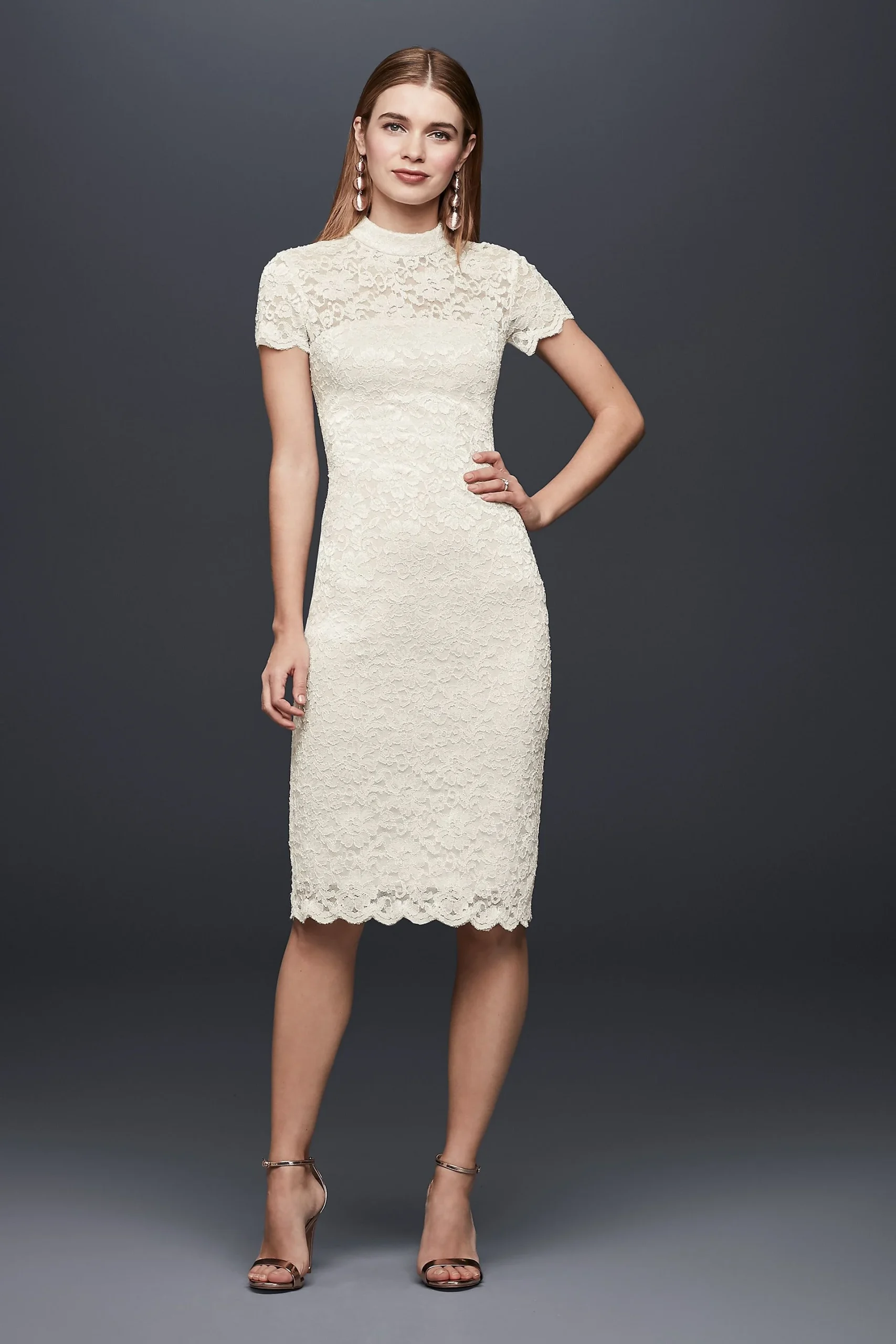 Mock-Neck Illusion Lace Short Dress