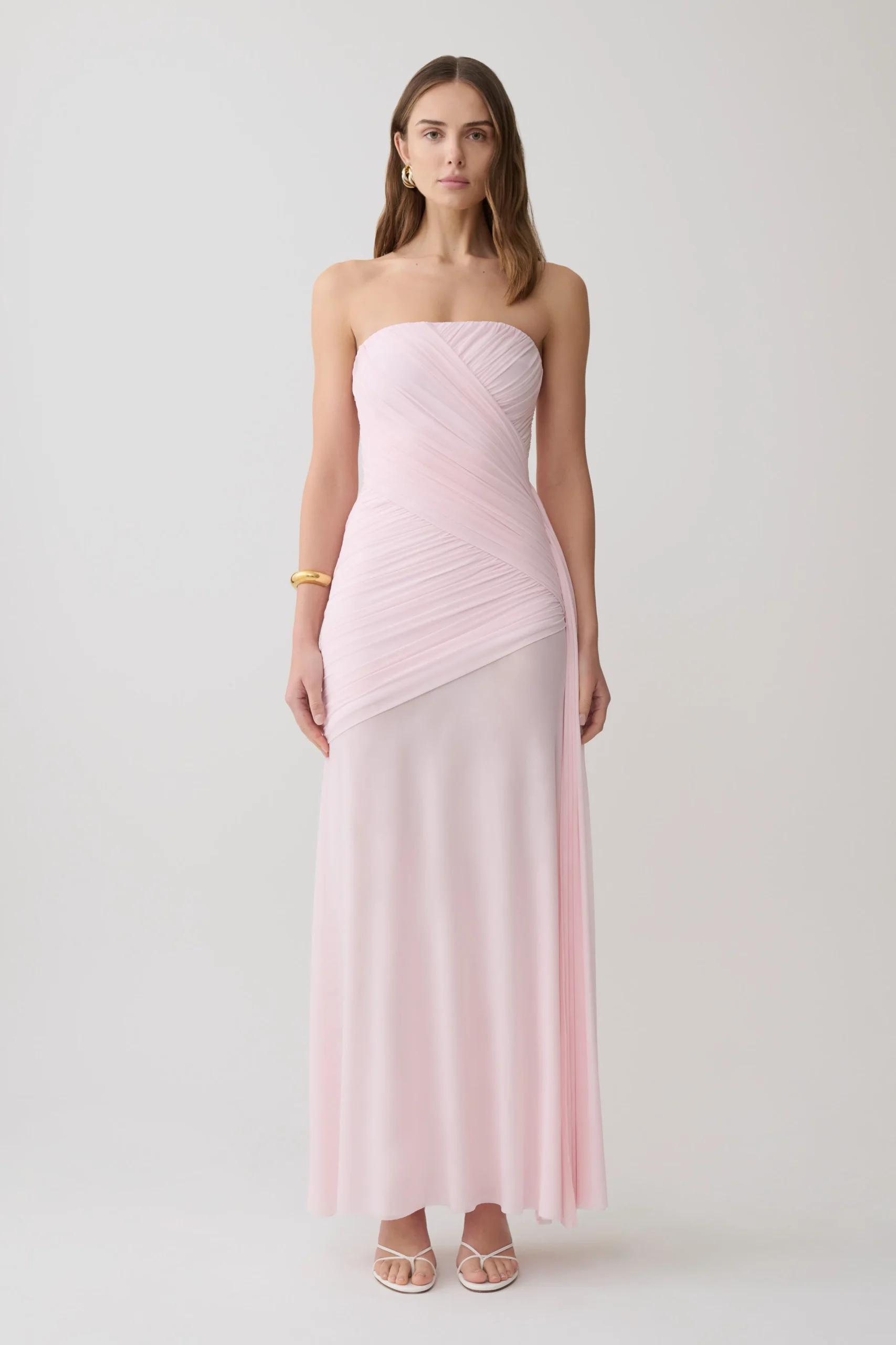MonetStrapless Ruched Mesh Maxi Dress - Ballet Pink